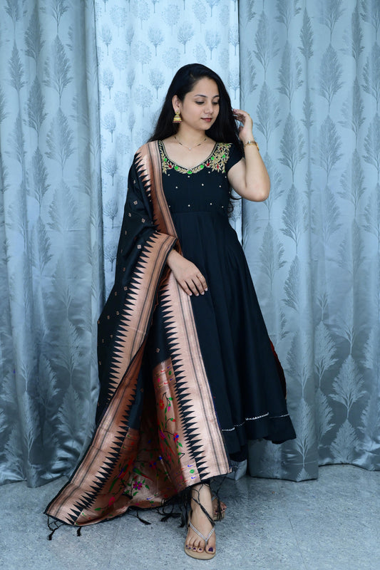 Our Black Trendy Maggam Work Gown with dupatta