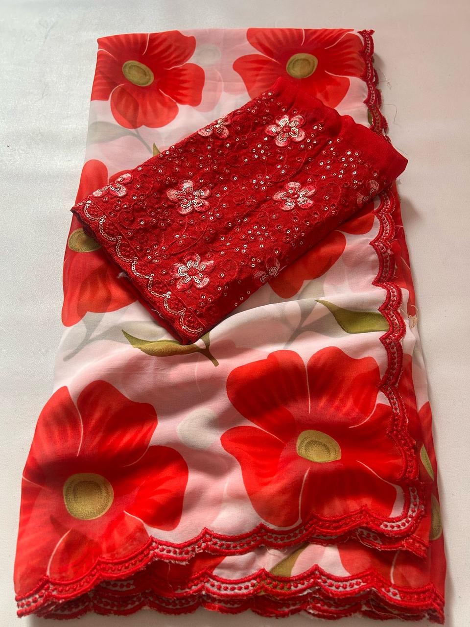 Georgette saree soft mul slab