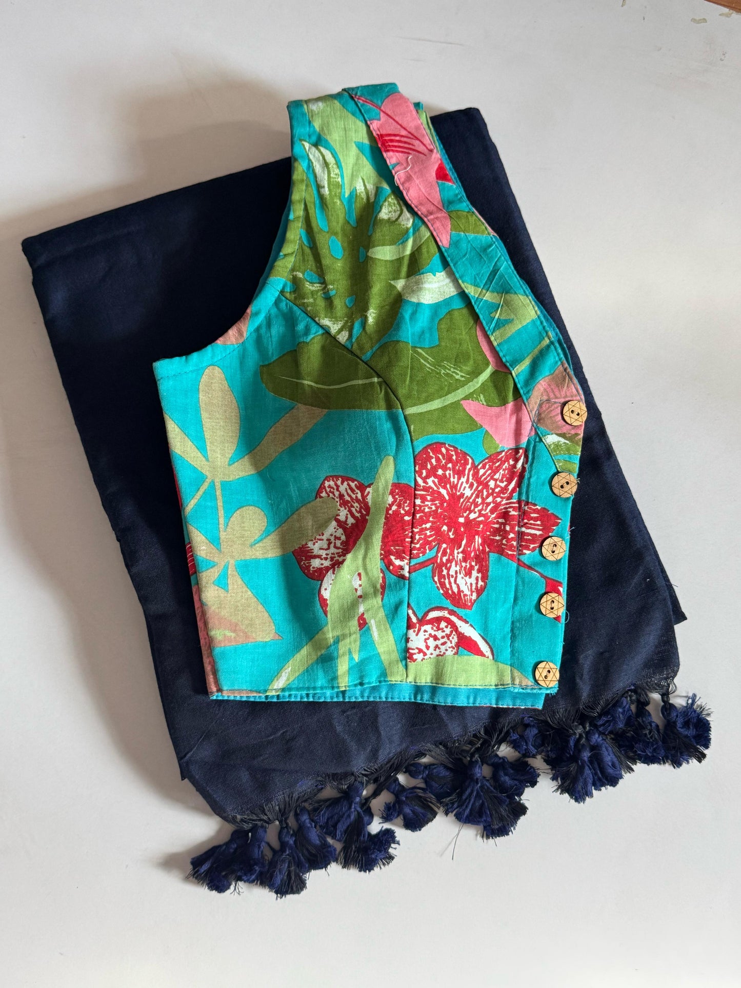 Khadi Cotton Saree With Kalamkari Fusion Blouse