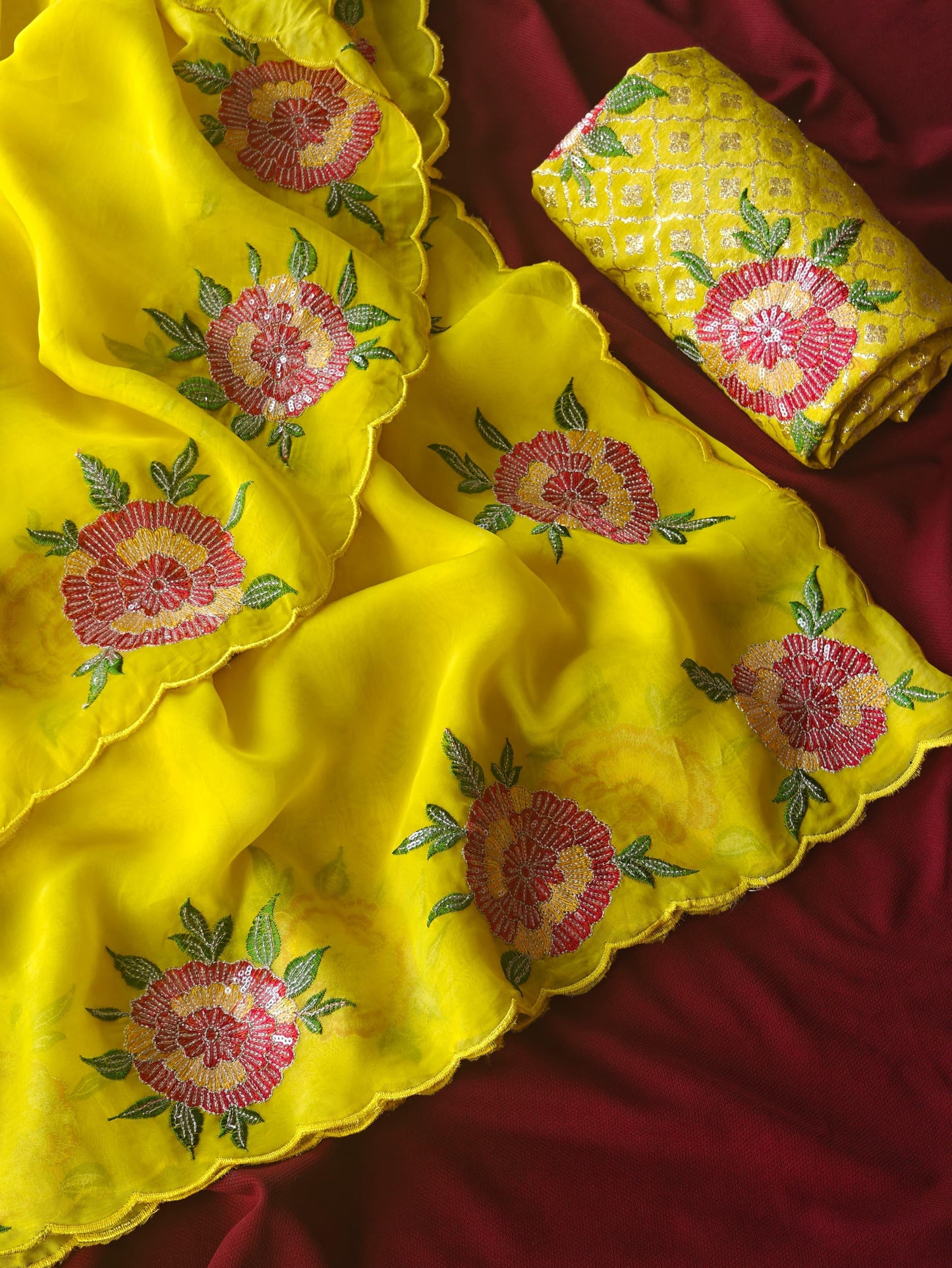 Pure Oraganza Floral Embroidery luxe Saree