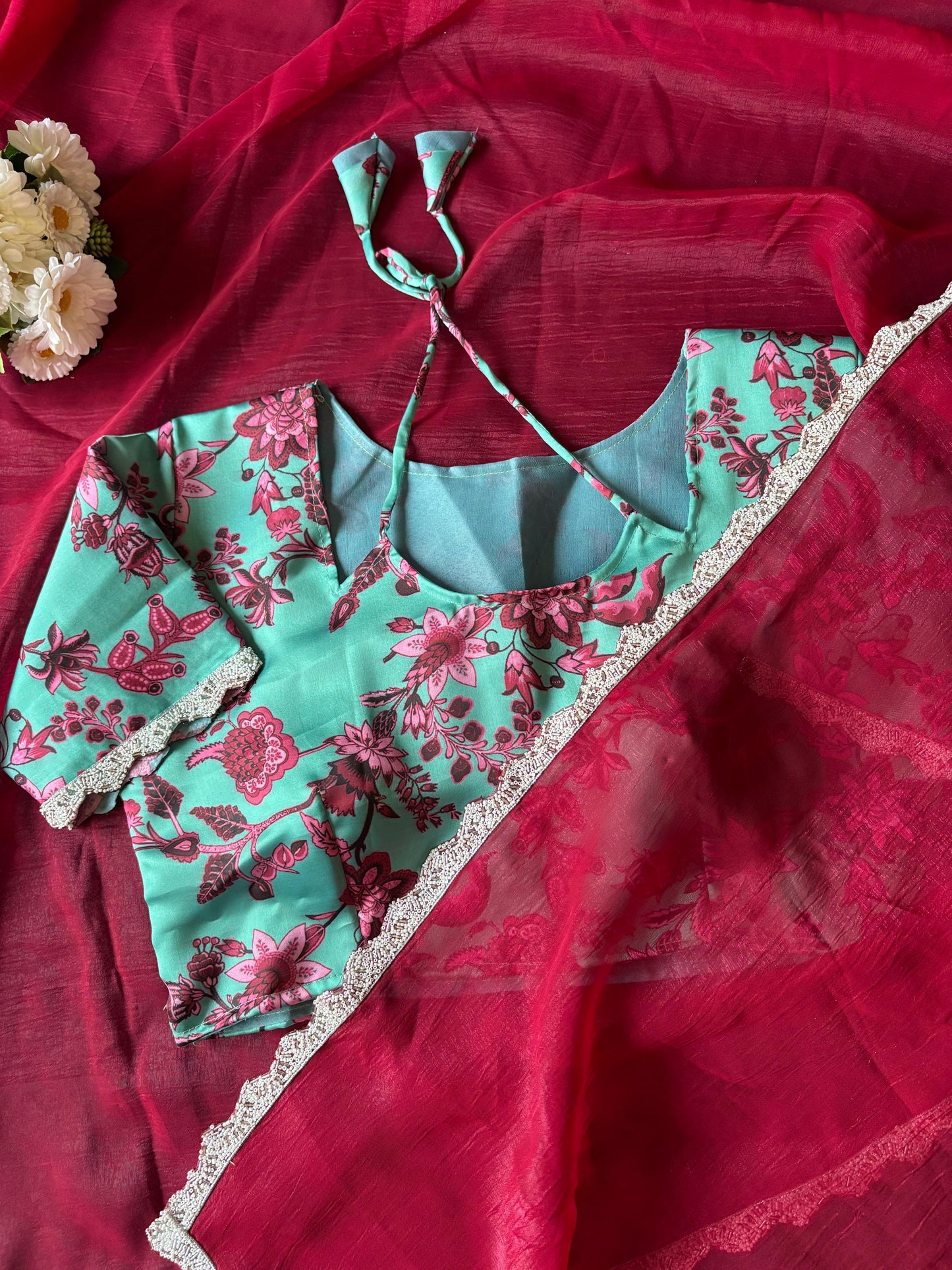 Thread model Blouse Candy Crush saree with stitched