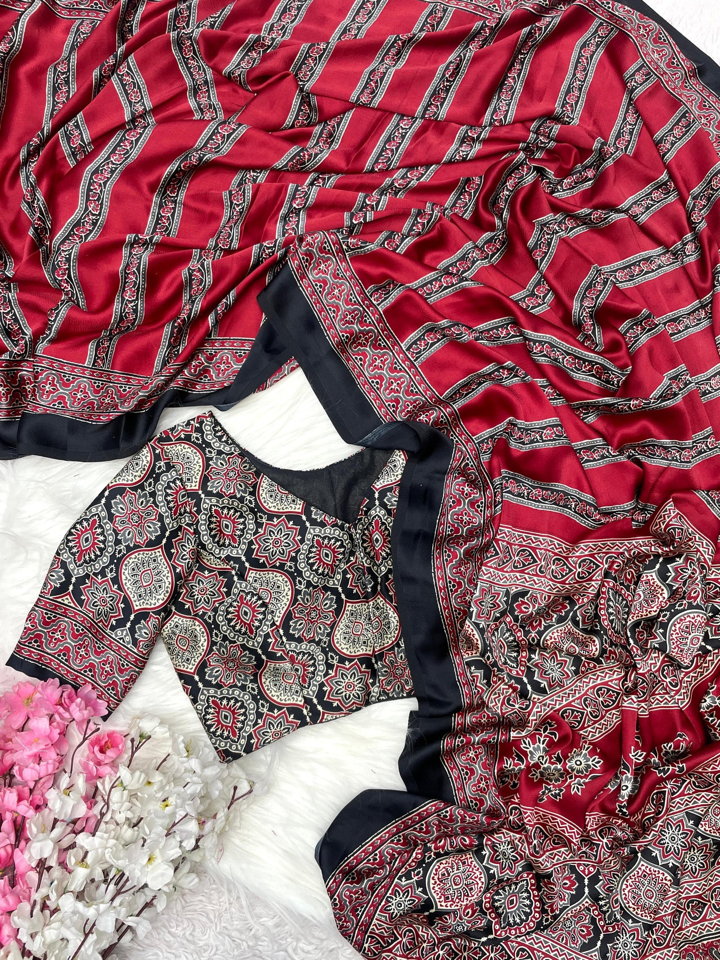 Ajarak Pure Semi Soft Saree With Stitched Blouse budget π