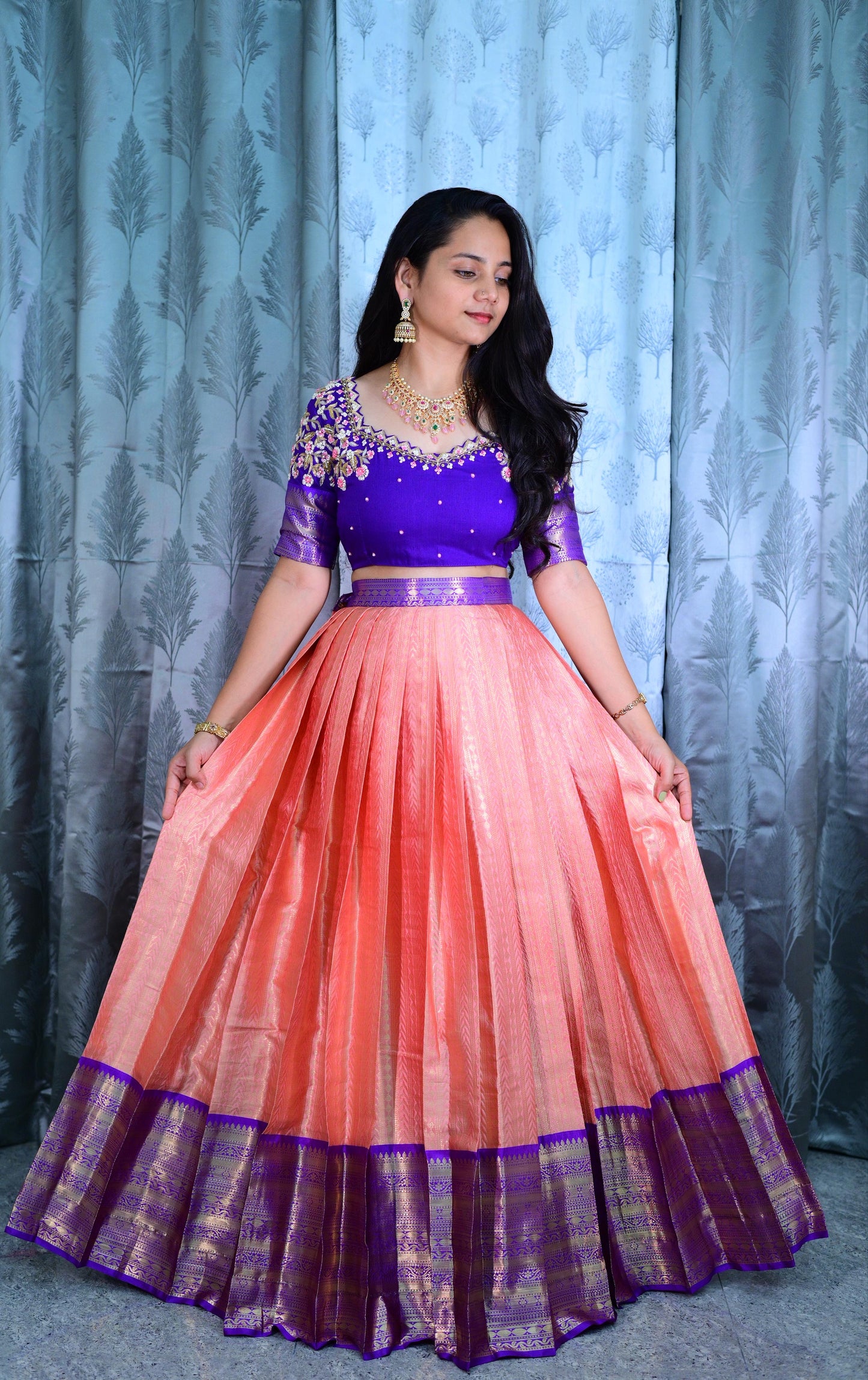 Pure Maggam work Kanchipuram lehengas