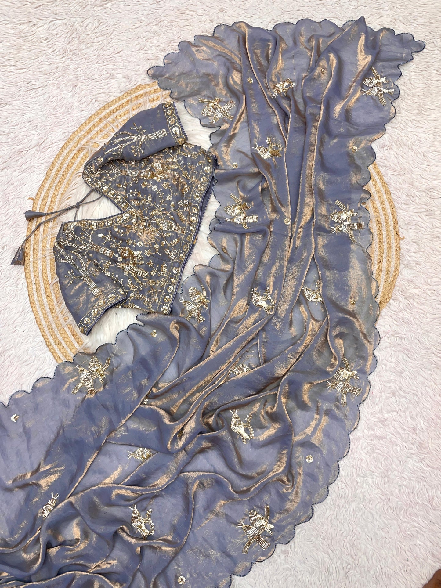 Fendy work silk sarees with stitched desginer work blouse