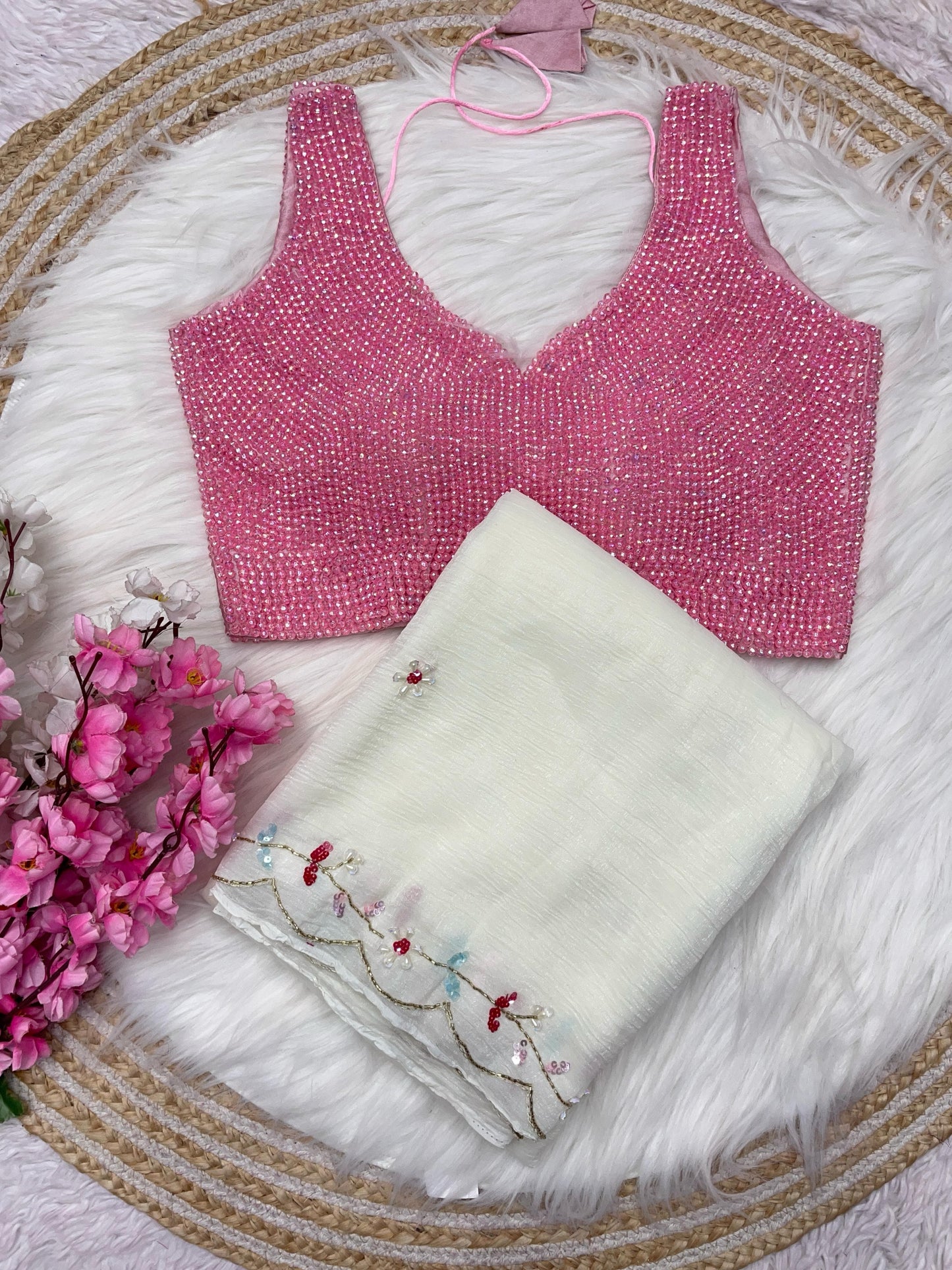 Colourful pearl Blouses with Desginer saree luxe