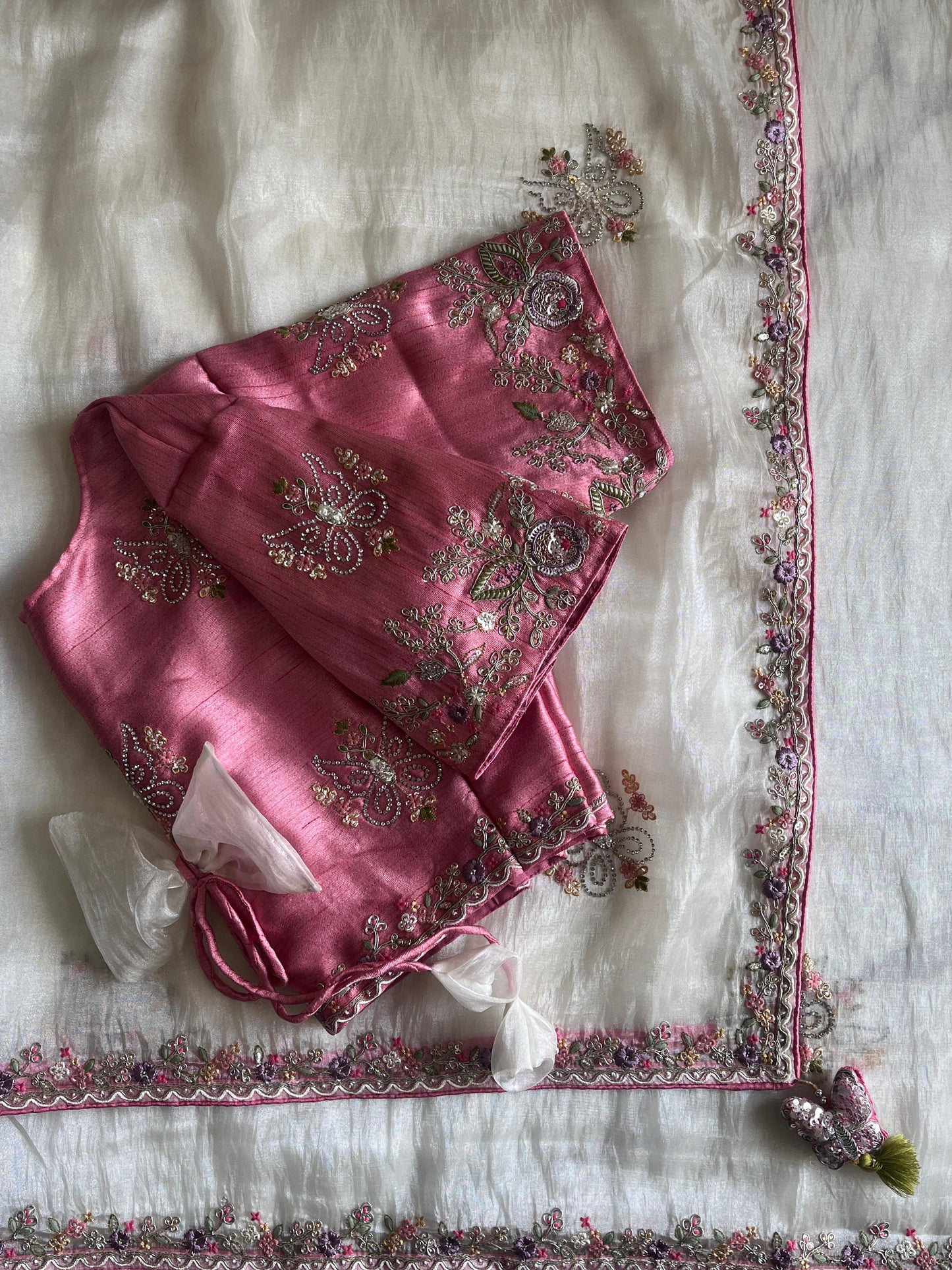 Luxe organza with coding work stitched blouse saree