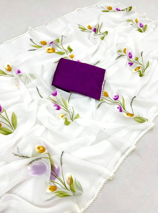 Georgette Sarees HandBrush Print