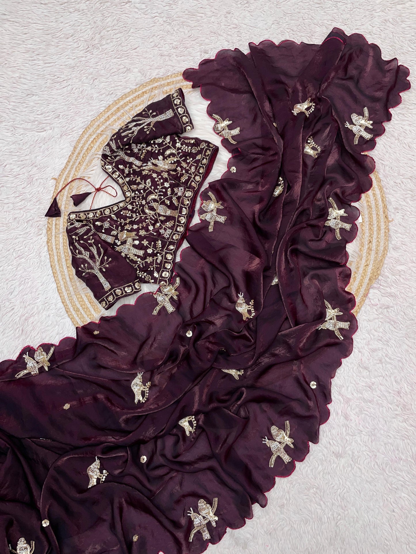 Fendy work silk sarees with stitched desginer work blouse