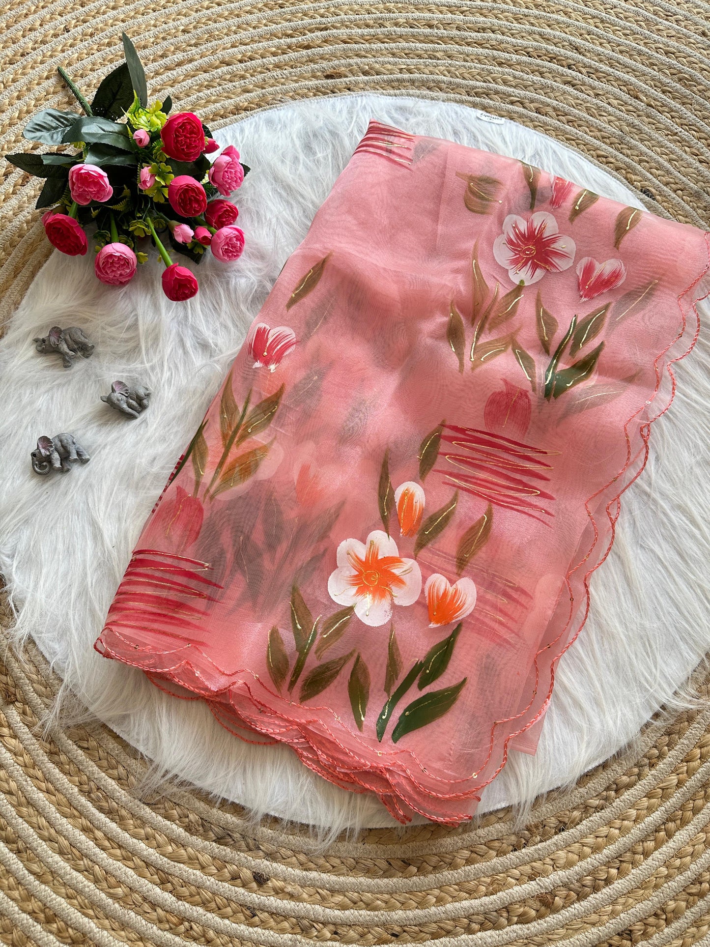 Hand painted Oragnza Classic Sarees