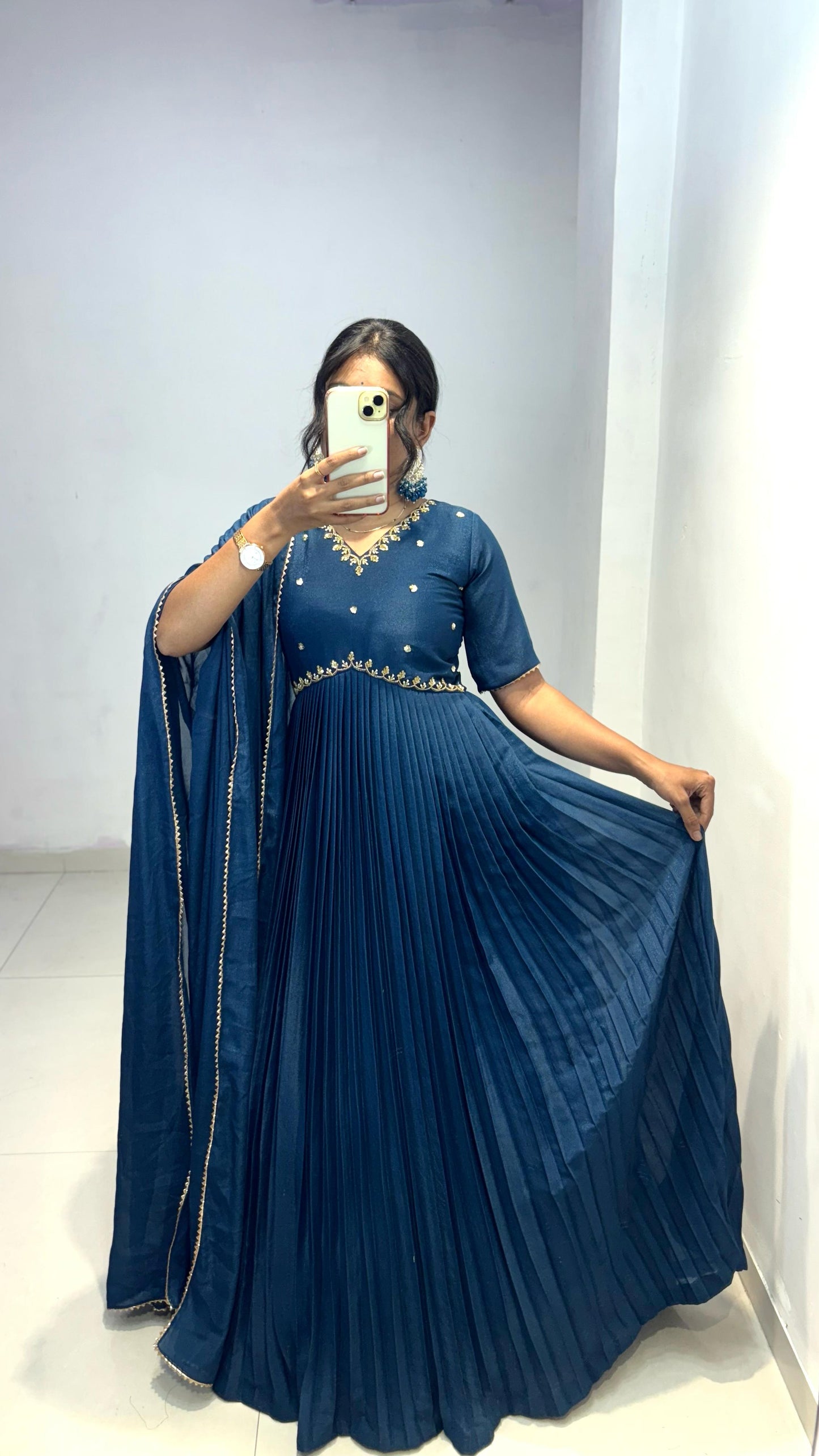 Georgette Maggam Work Gown with Dupatta ✨