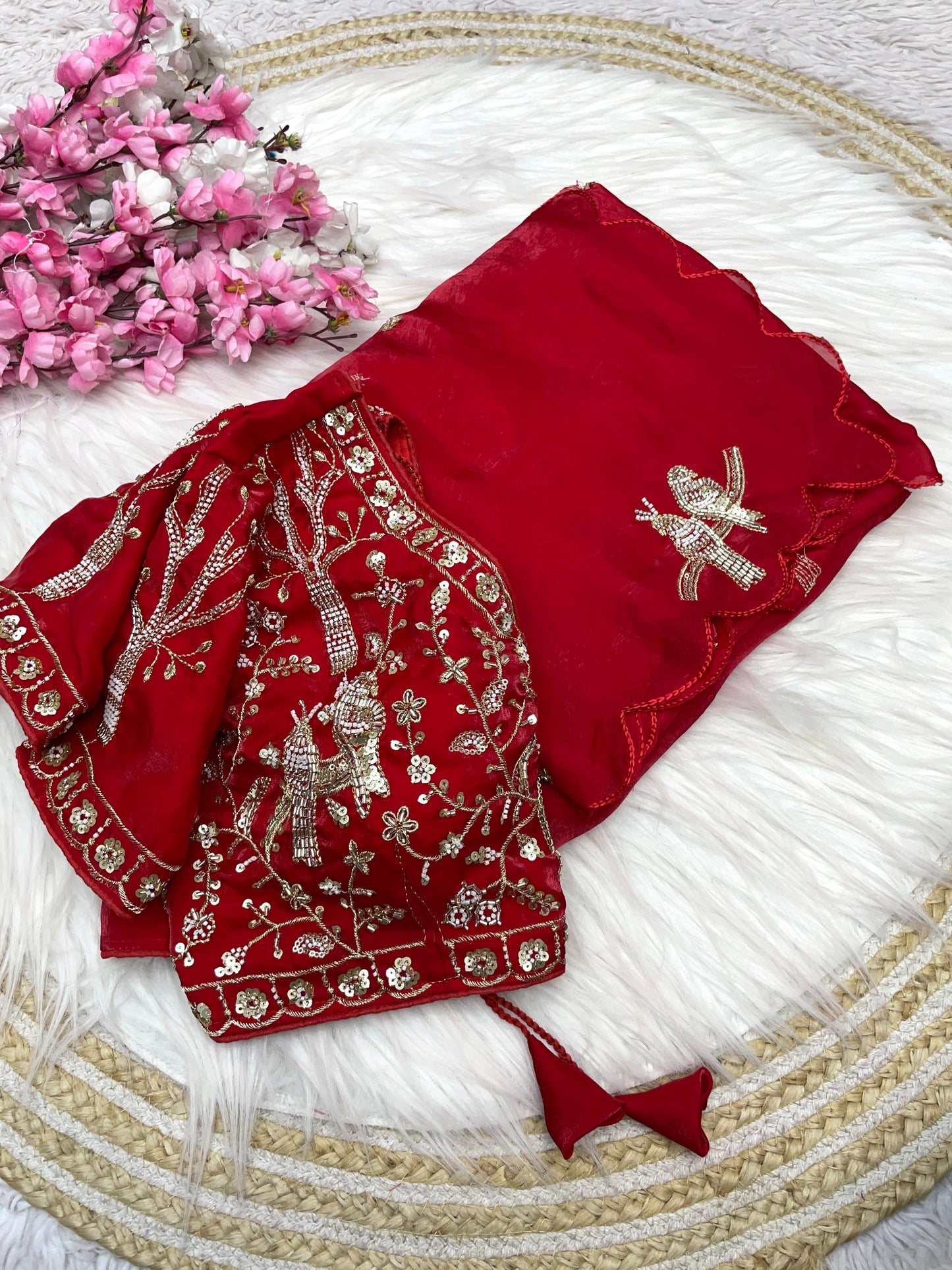 Fendy work silk sarees with stitched desginer work blouse