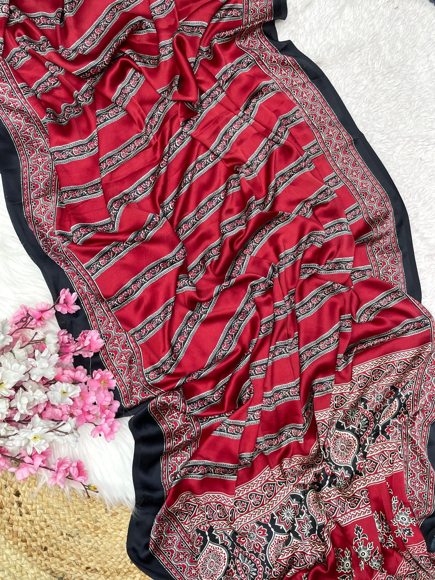 Ajarak Pure Semi Soft Saree With Stitched Blouse budget π