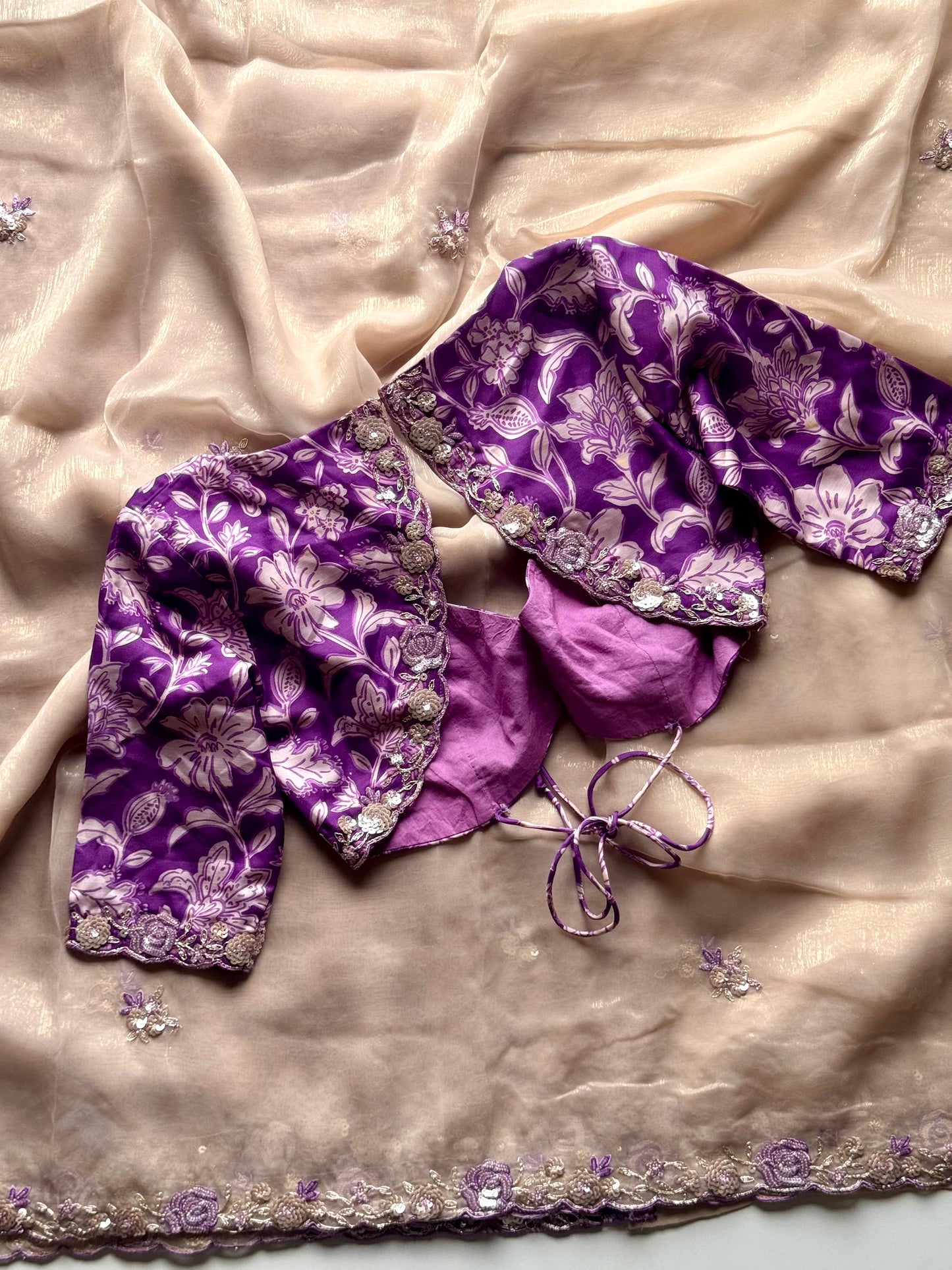 Luxe Roseberry Premium Tissues saree with stitched blouse