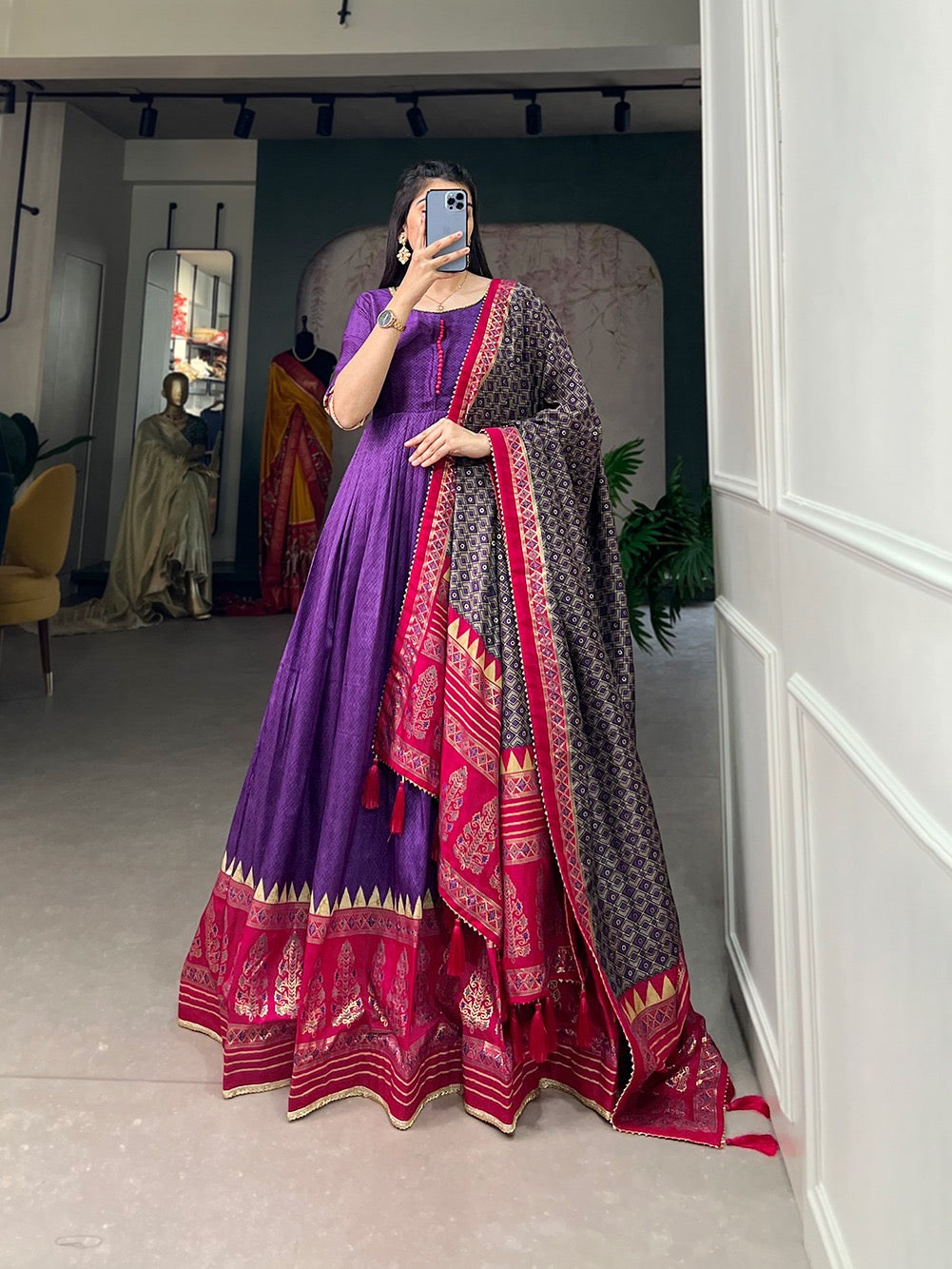Tussar silk gowns with dupatta