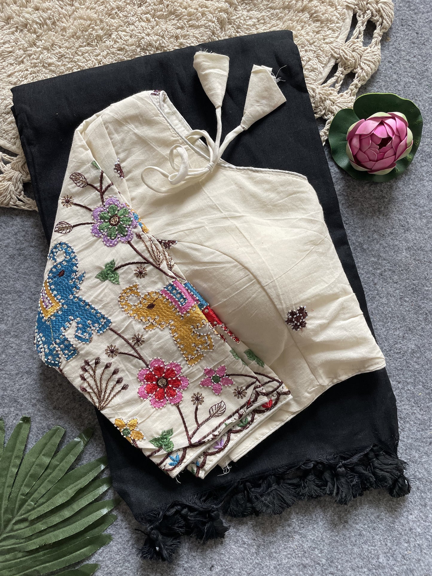 Embroidery Blouses Fully Stitched With pure Khadi cotton sarees