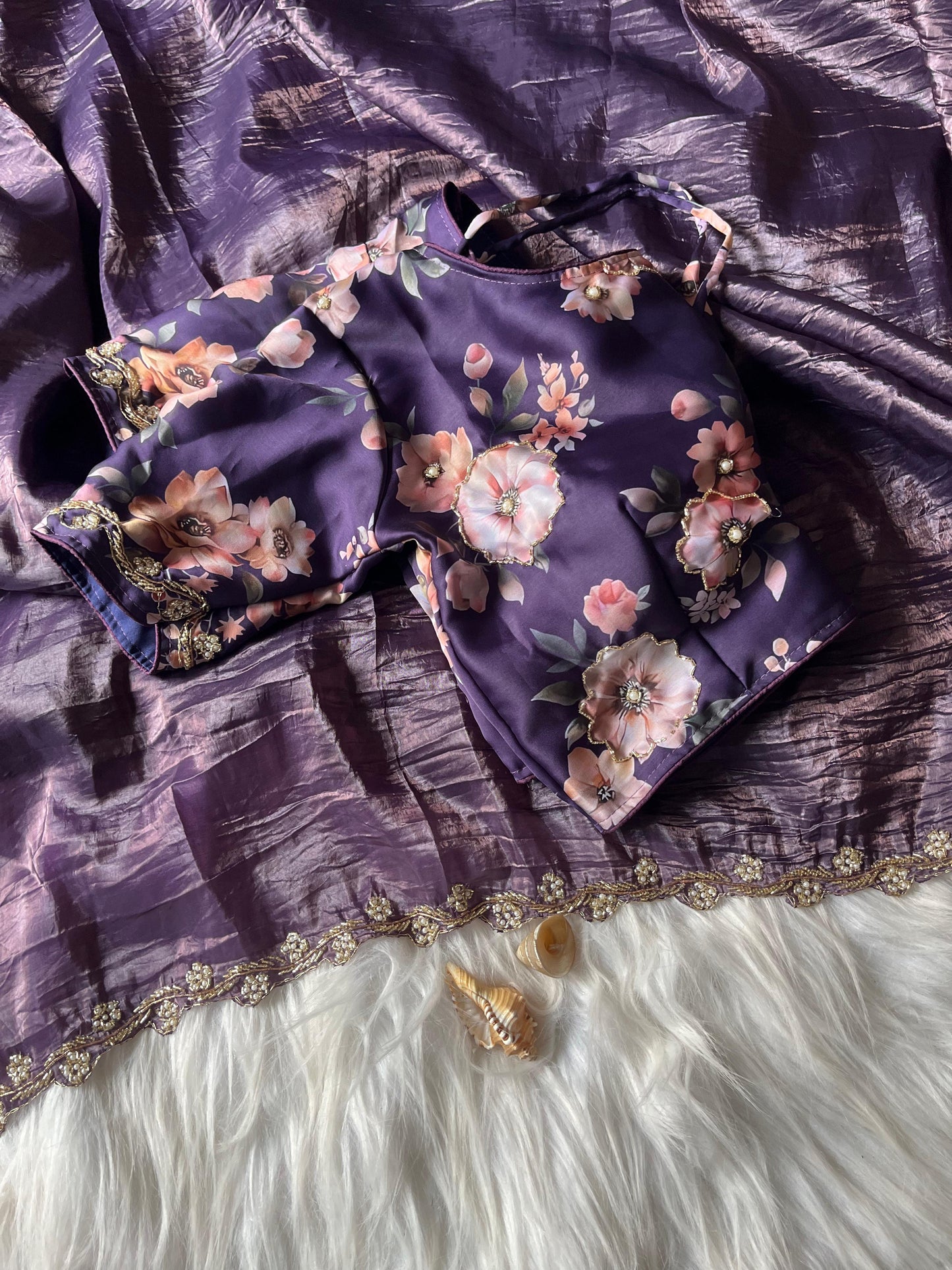 Crush fancy saree with stitched Blouse