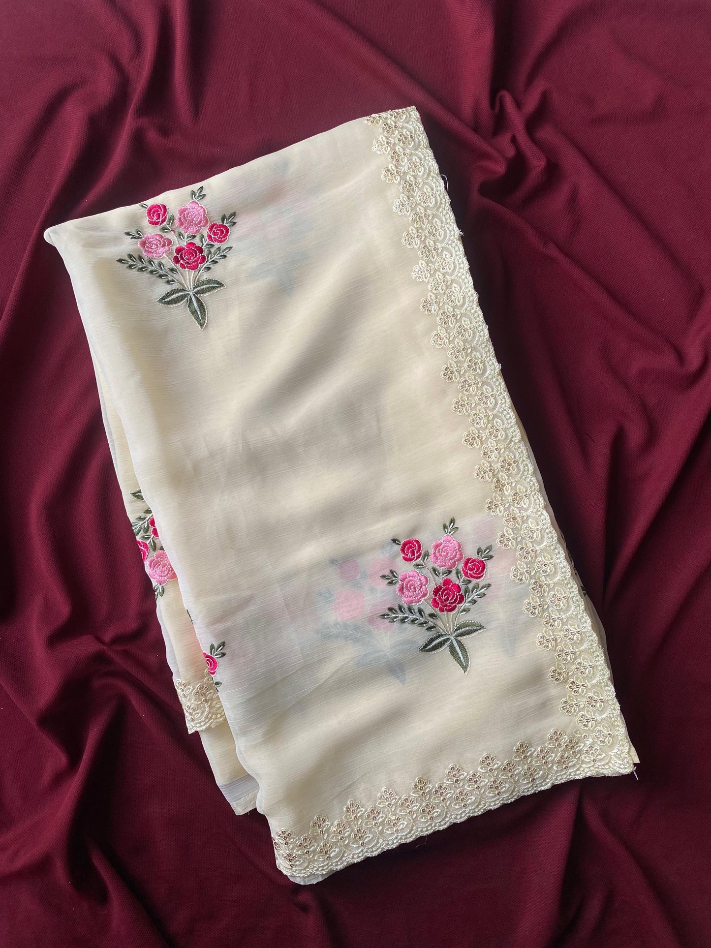 chiffon crush saree with fully stitched Blouse