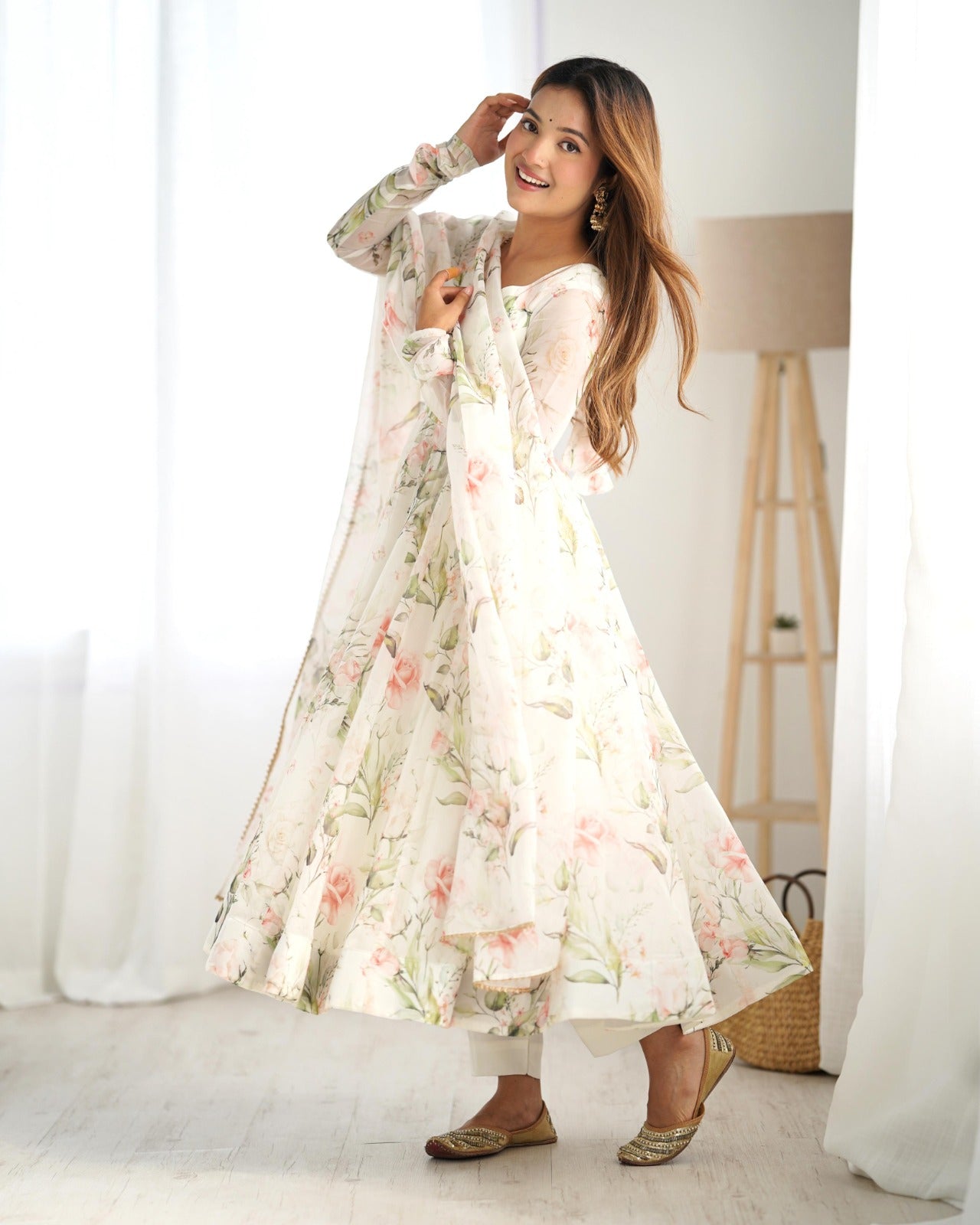 Beautiful Anarkali floral gown for weeding vibes