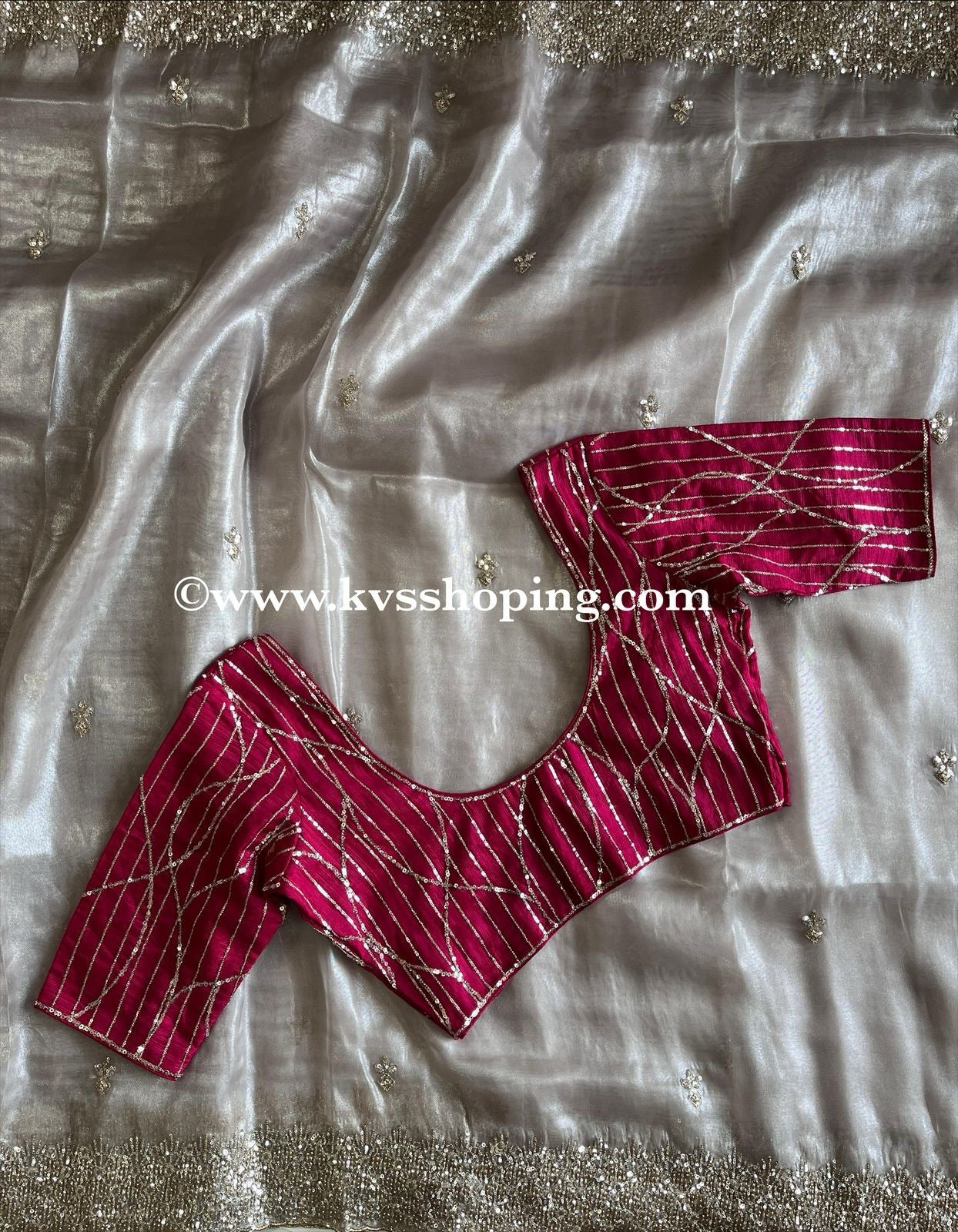 Pure Tissue Sequence Butties saree with stitched Blouse (celebrate inspired)