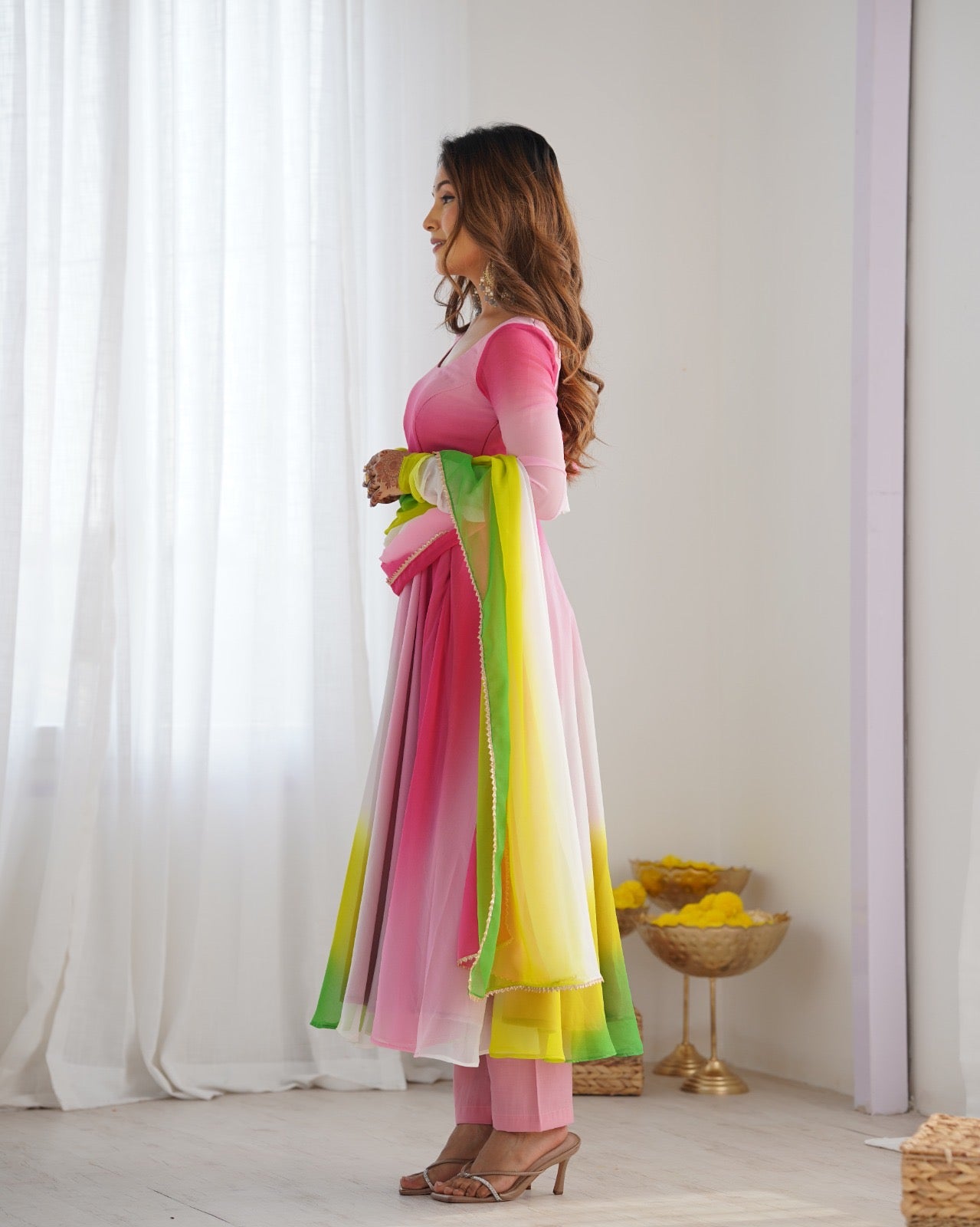 Rainbow Colour Anarkali Gowns
