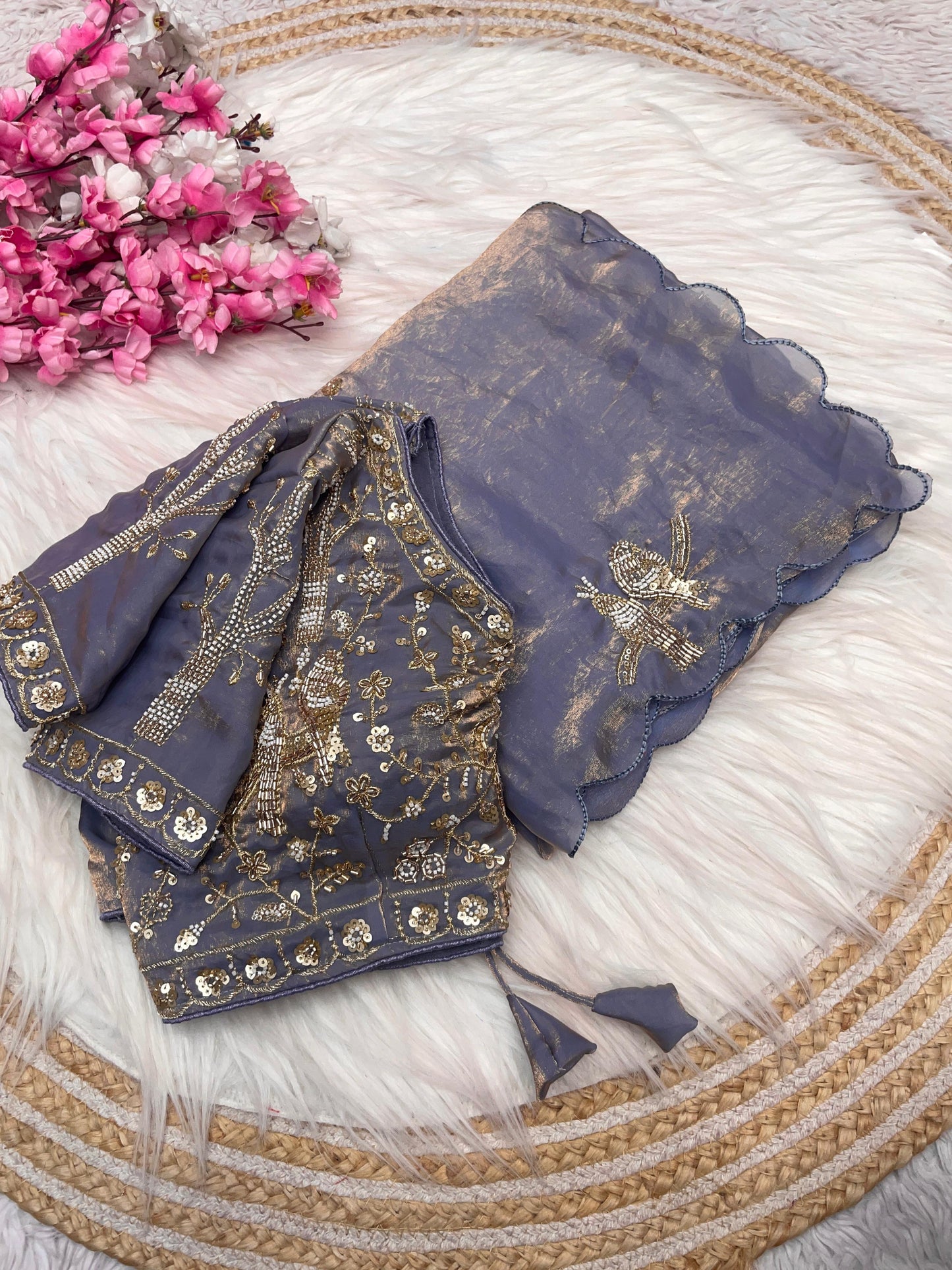 Fendy work silk sarees with stitched desginer work blouse