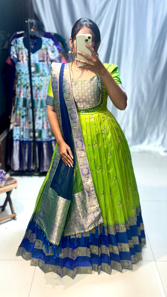 Silk Parrot Green Gown with Dupatta