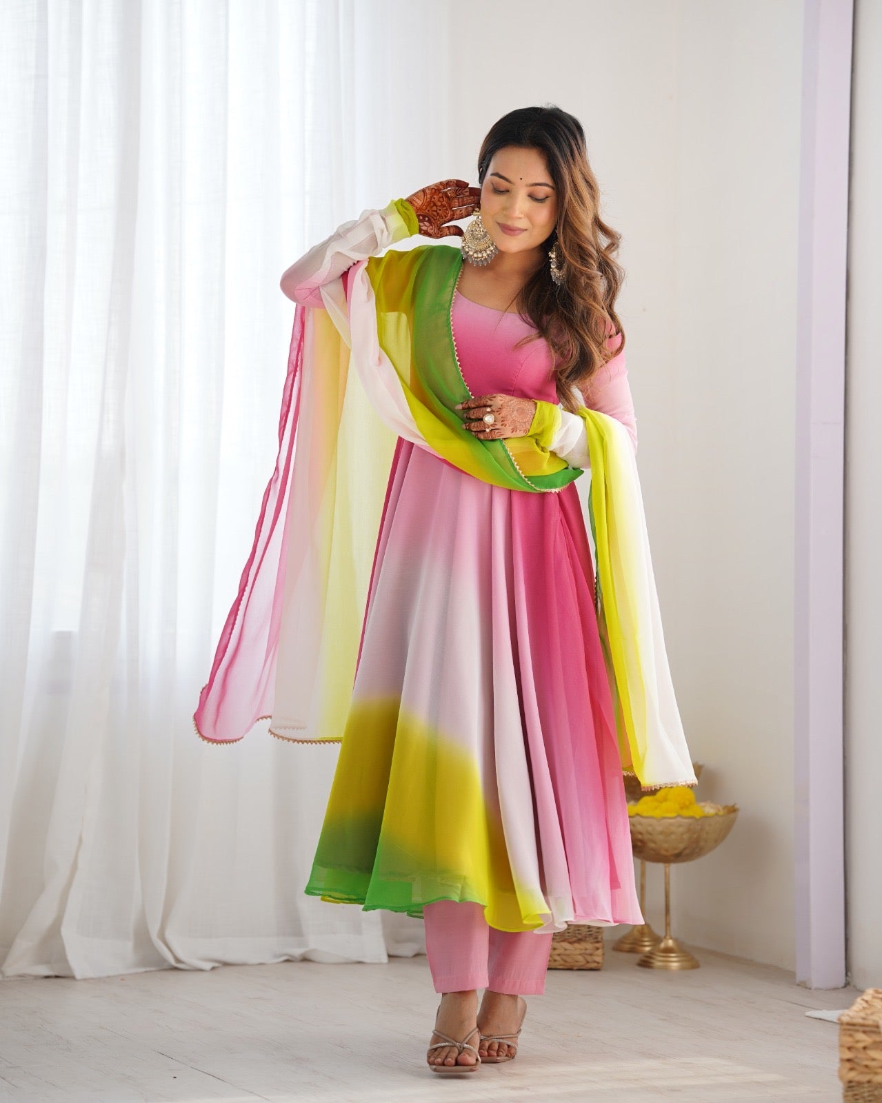 Rainbow Colour Anarkali Gowns