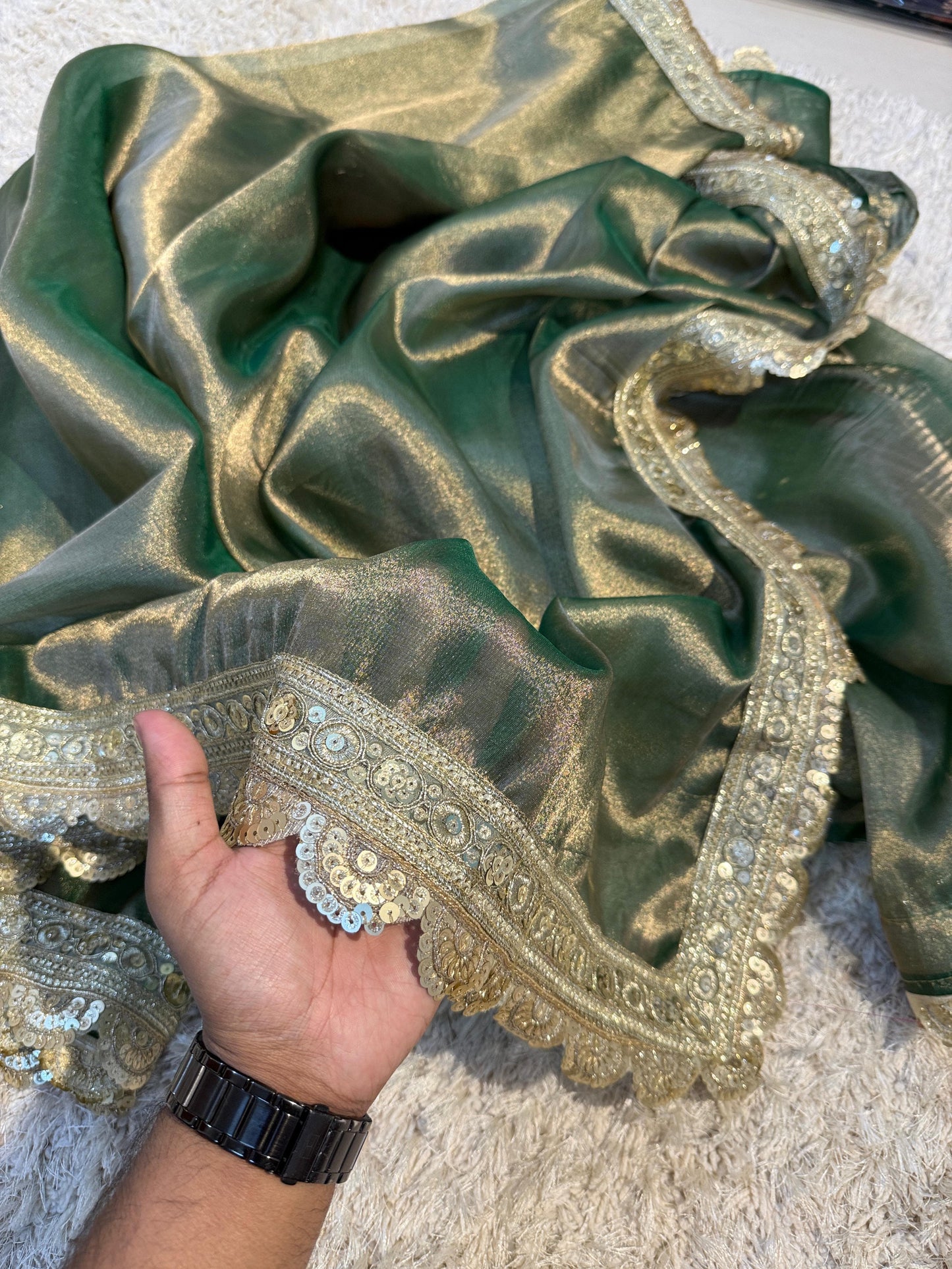 Green Soft Tissue Banarasi