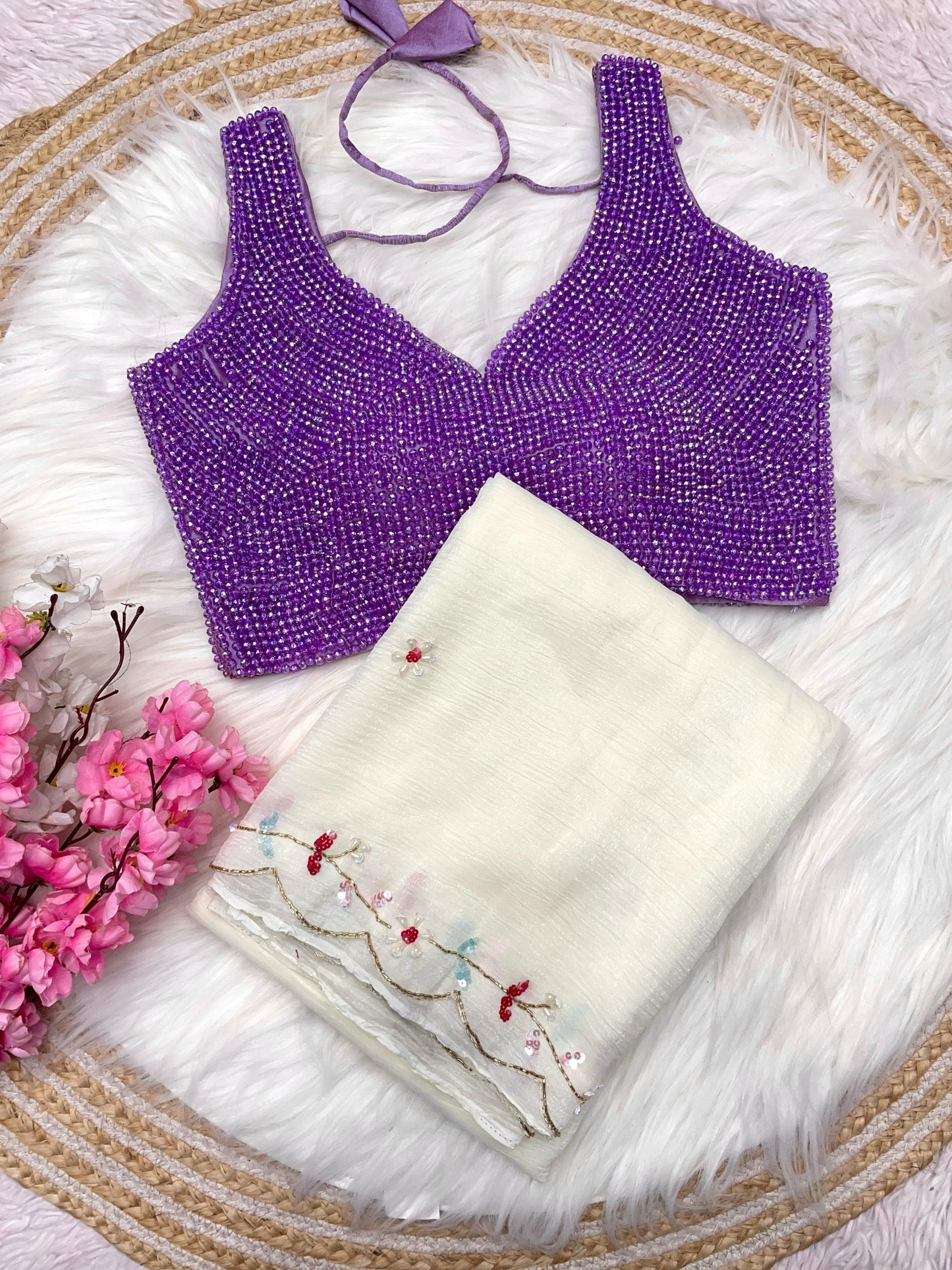 Colourful pearl Blouses with Desginer saree luxe