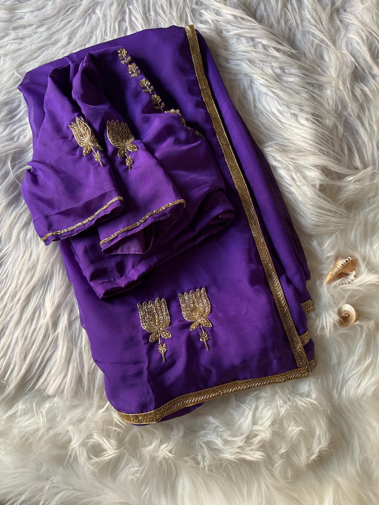 Celebrity Inspired Handcrafted saree with stitched blouse Luxe