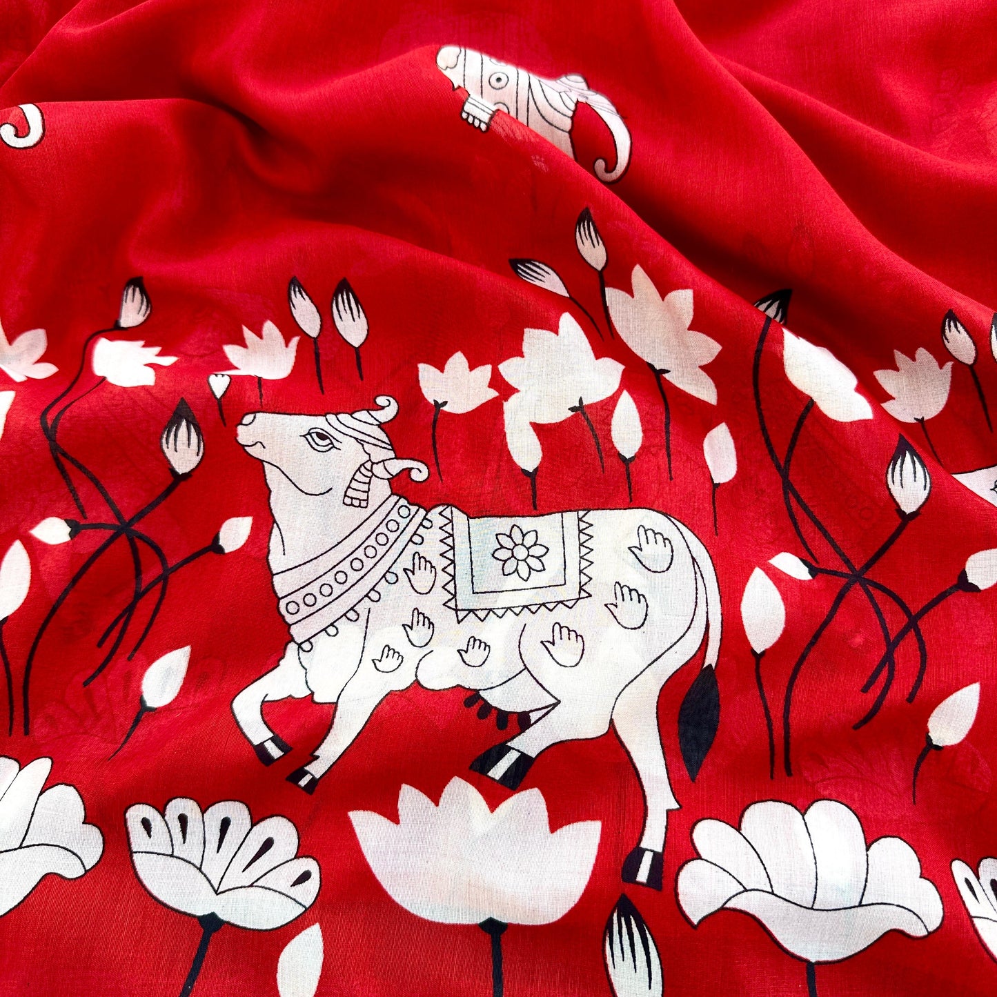 Mul mul cotton Pichwai saree with stitched blouse