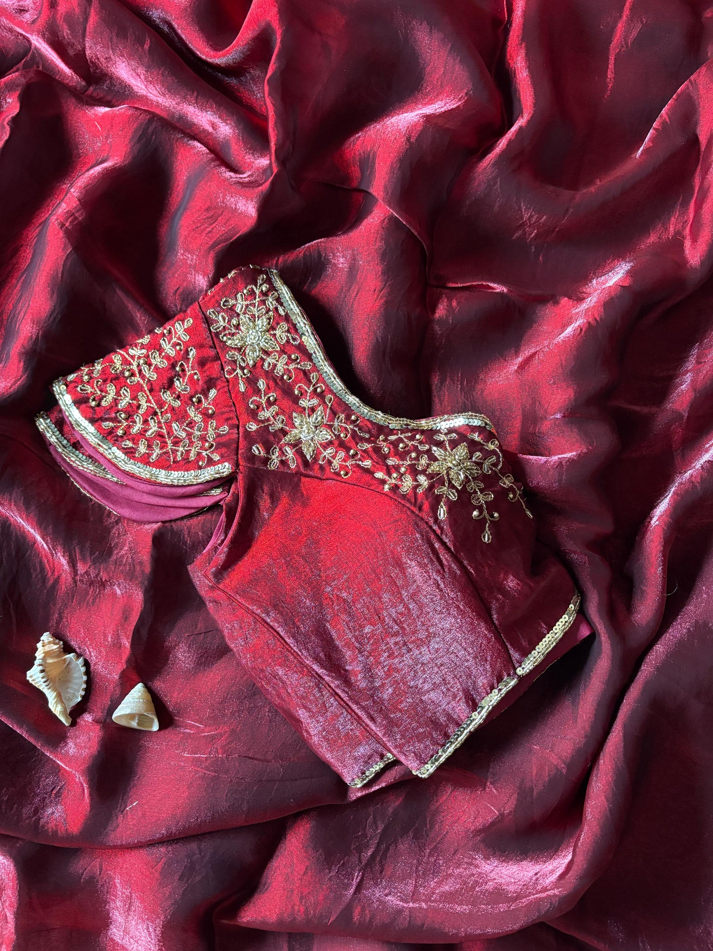 Work stitched Blouse with space silk saree
