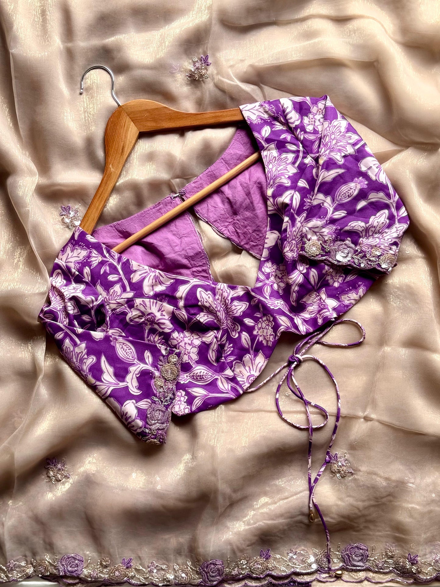 Luxe Roseberry Premium Tissues saree with stitched blouse