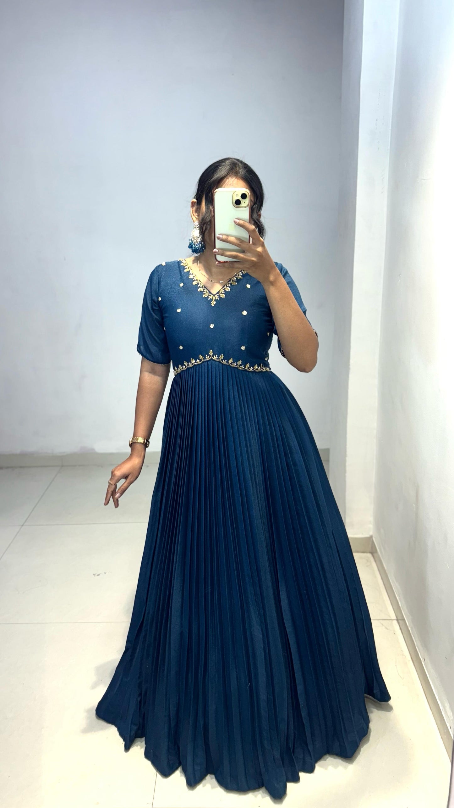 Georgette Maggam Work Gown with Dupatta ✨