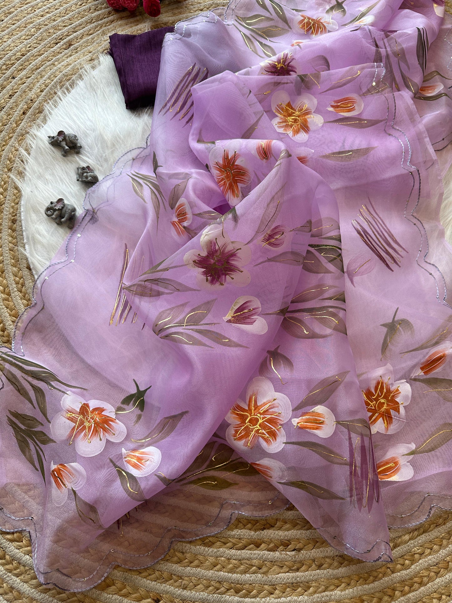 Hand painted Oragnza Classic Sarees