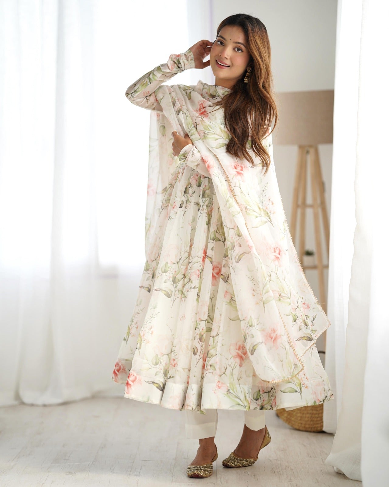 Beautiful Anarkali floral gown for weeding vibes