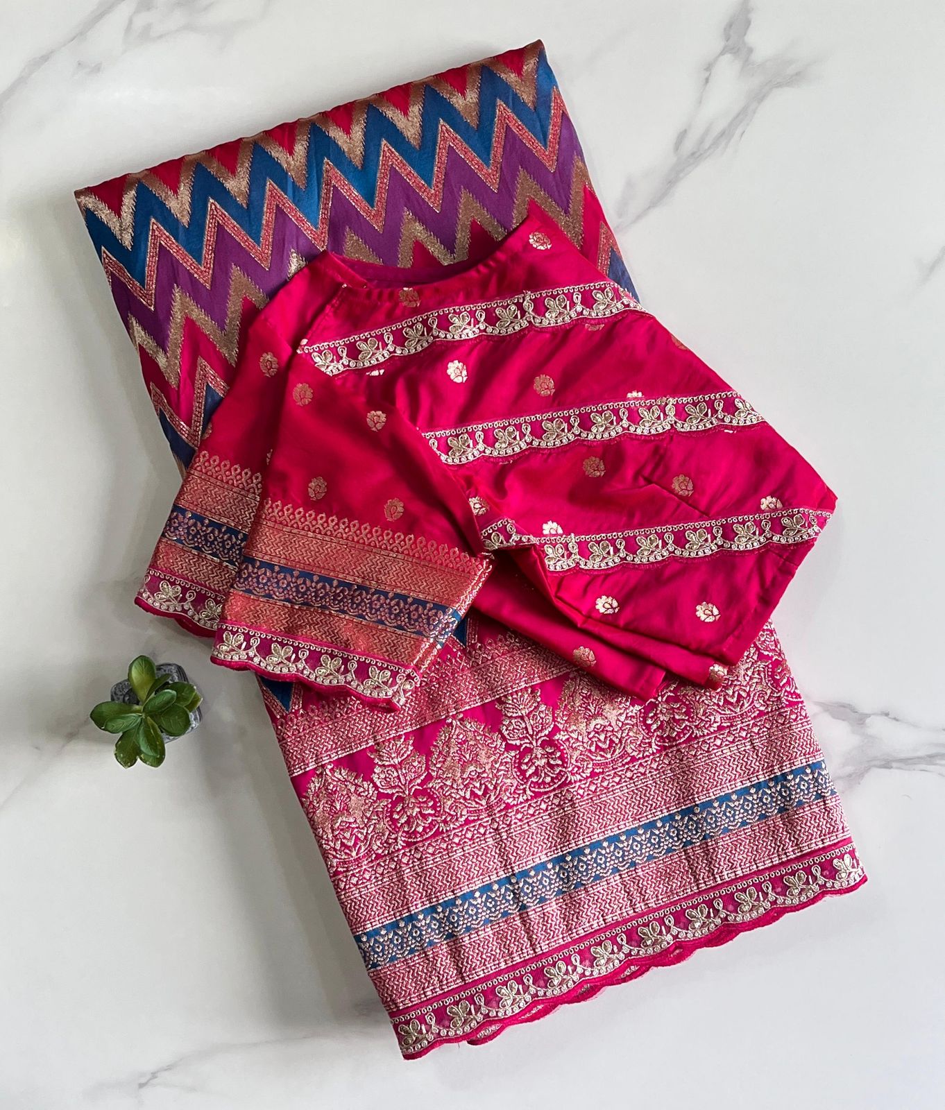 Banarasi Silk Saree with Stitched Blosue with lace (Celebrate inspired)