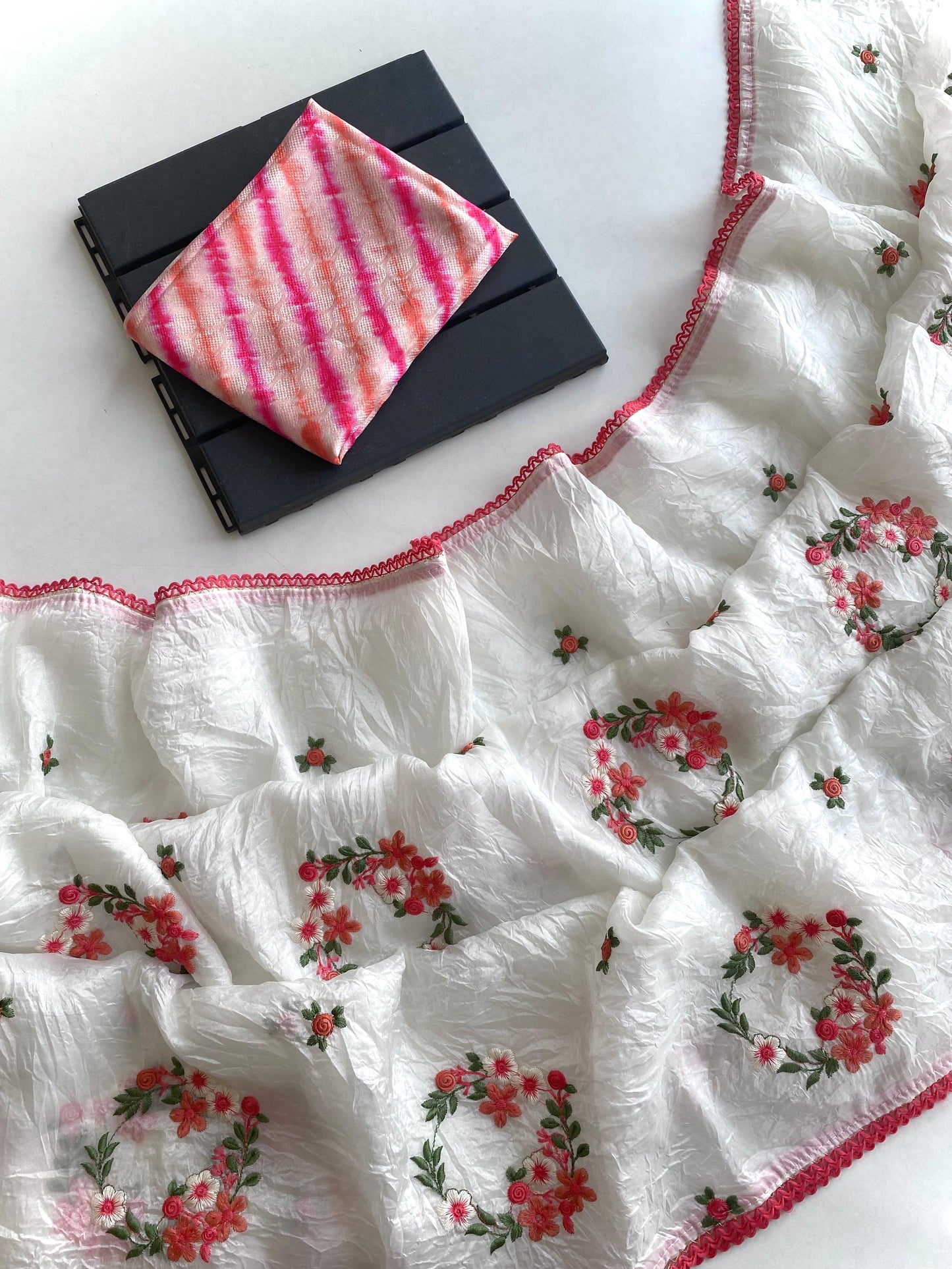 Paper crush saree with embroidery all over budget