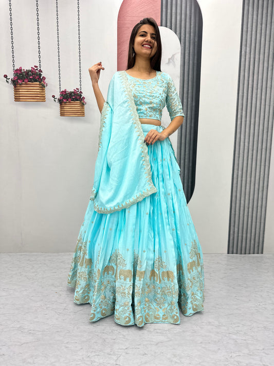 Machine Embroidery Lehengas