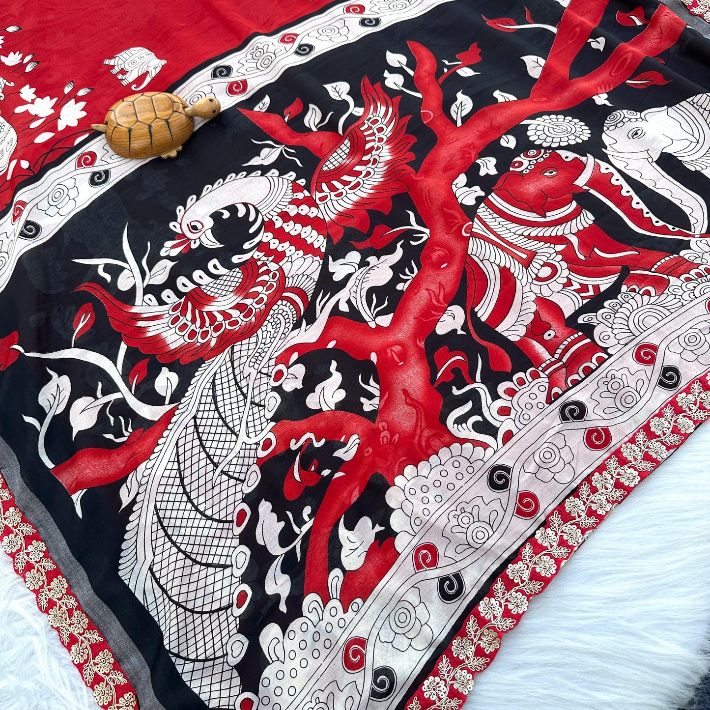 Mul mul cotton Pichwai saree with stitched blouse