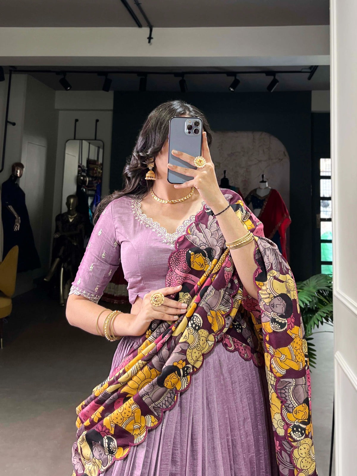 Tussar silk Work Kalmkari Lehenags