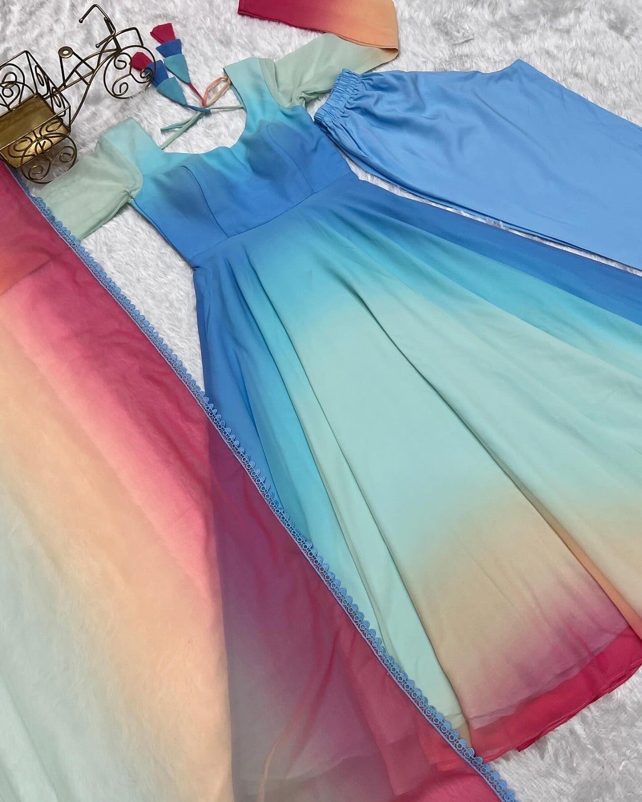 Rainbow Colour Anarkali Gowns