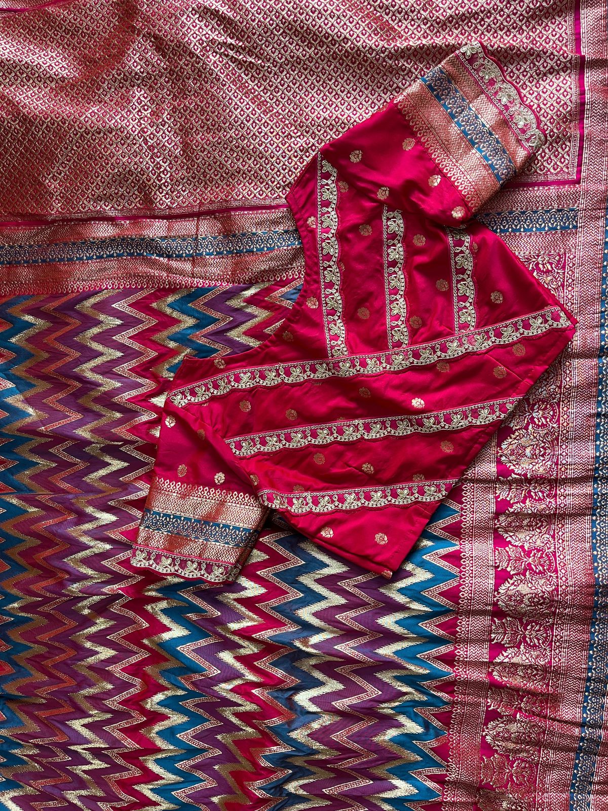 Banarasi Silk Saree with Stitched Blosue with lace (Celebrate inspired)