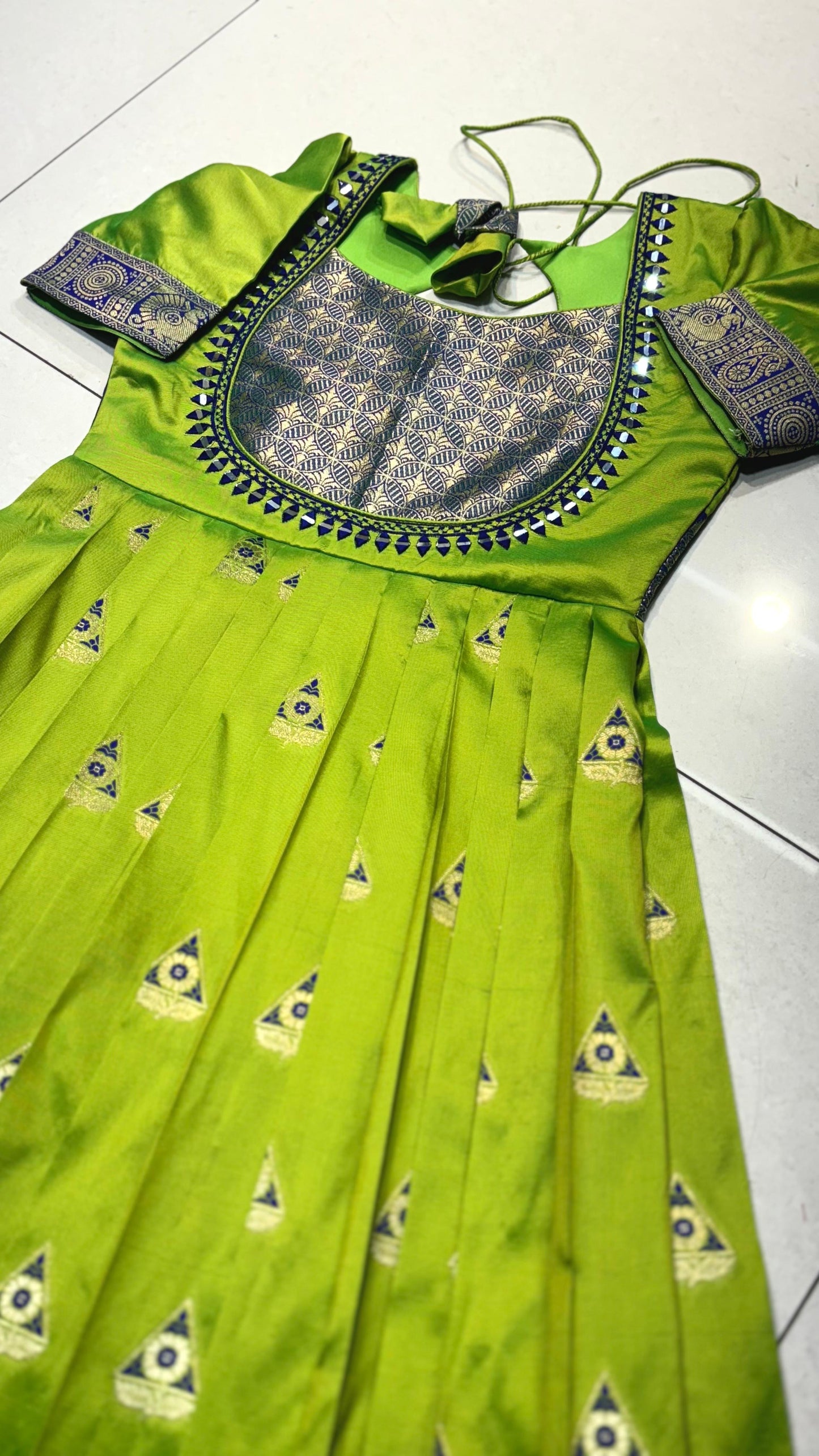 Silk Parrot Green Gown with Dupatta