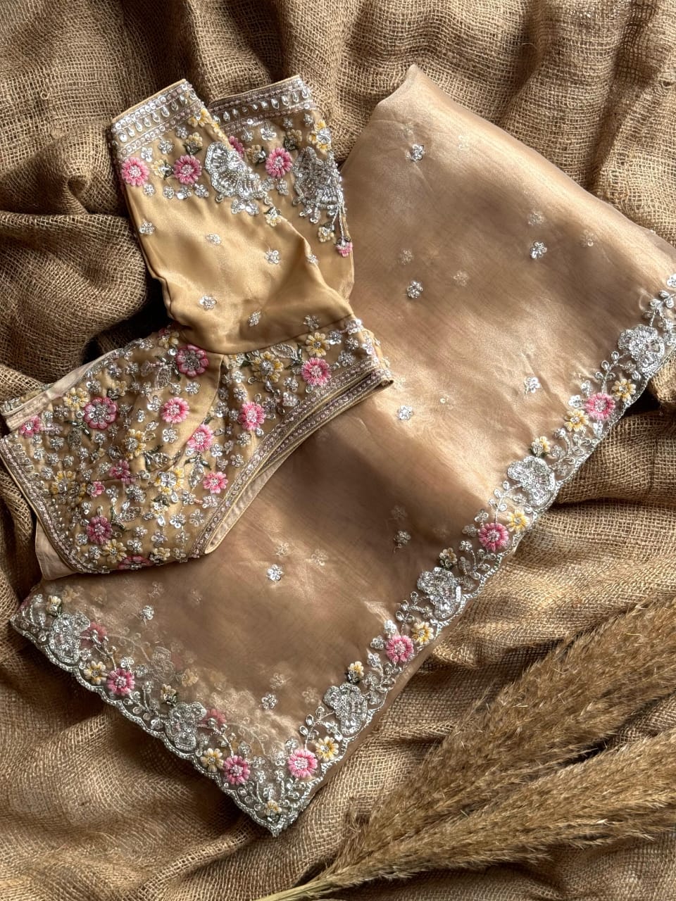 Luxe pure organza cutdana work stitched Blouse saree