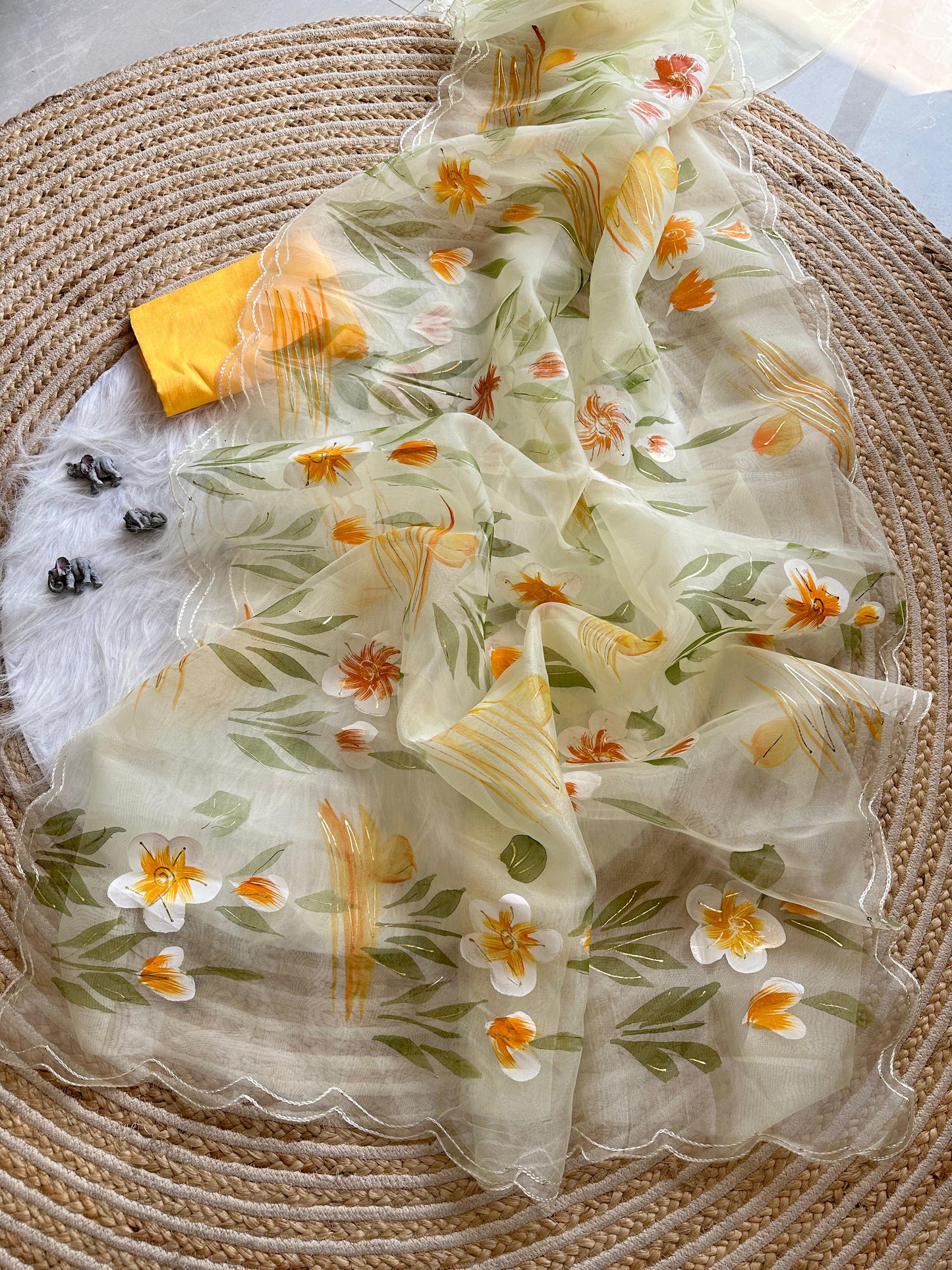 Hand painted Oragnza Classic Sarees