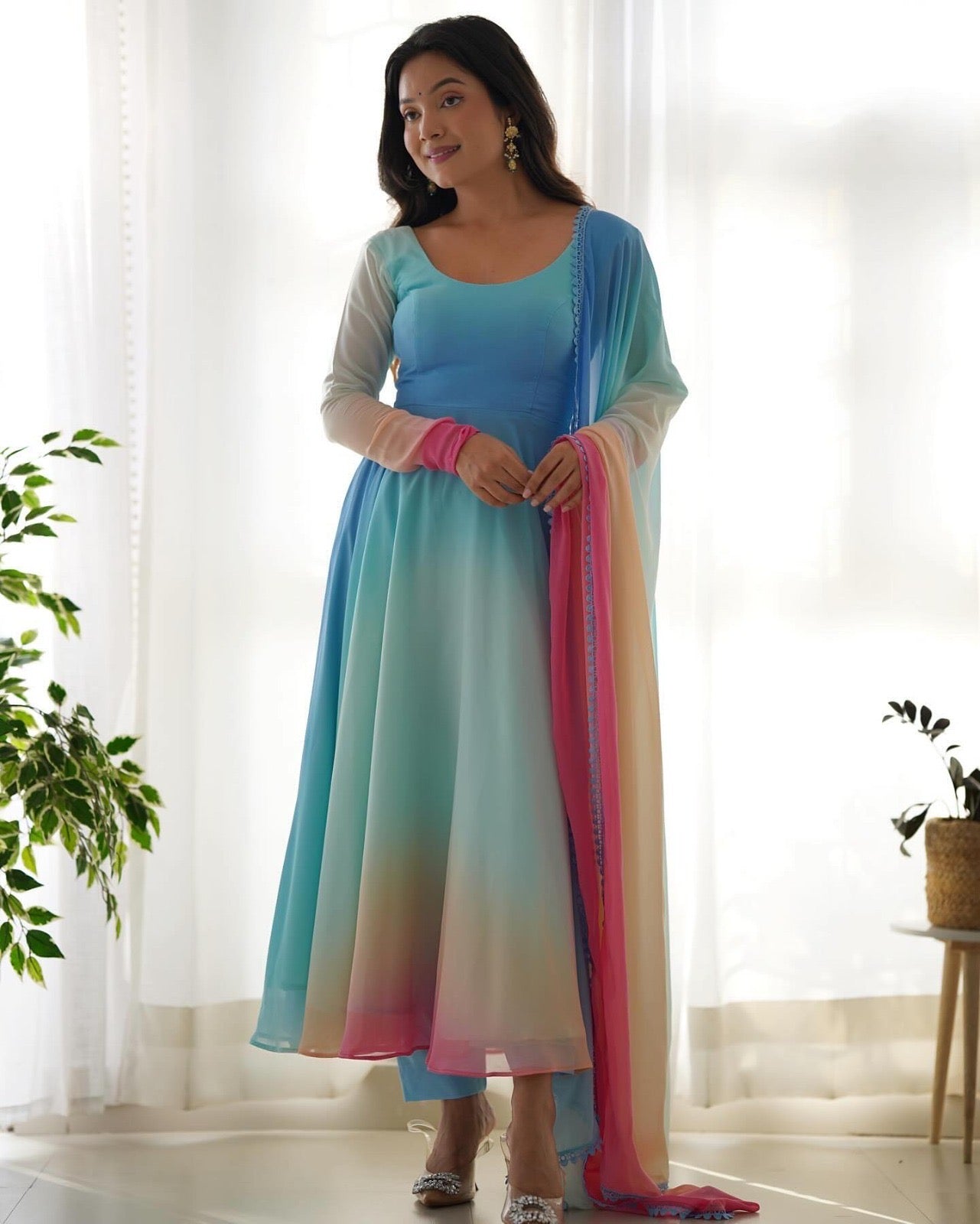 Rainbow Colour Anarkali Gowns