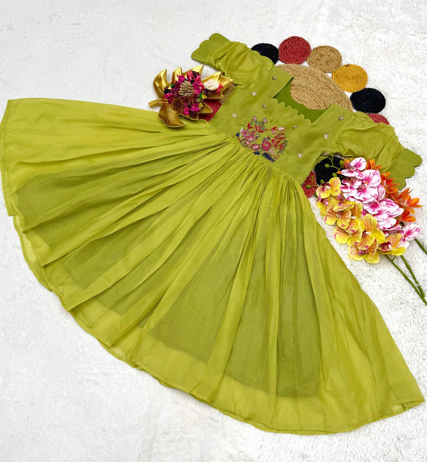 Kora Checks Cotton Maggam work gowns