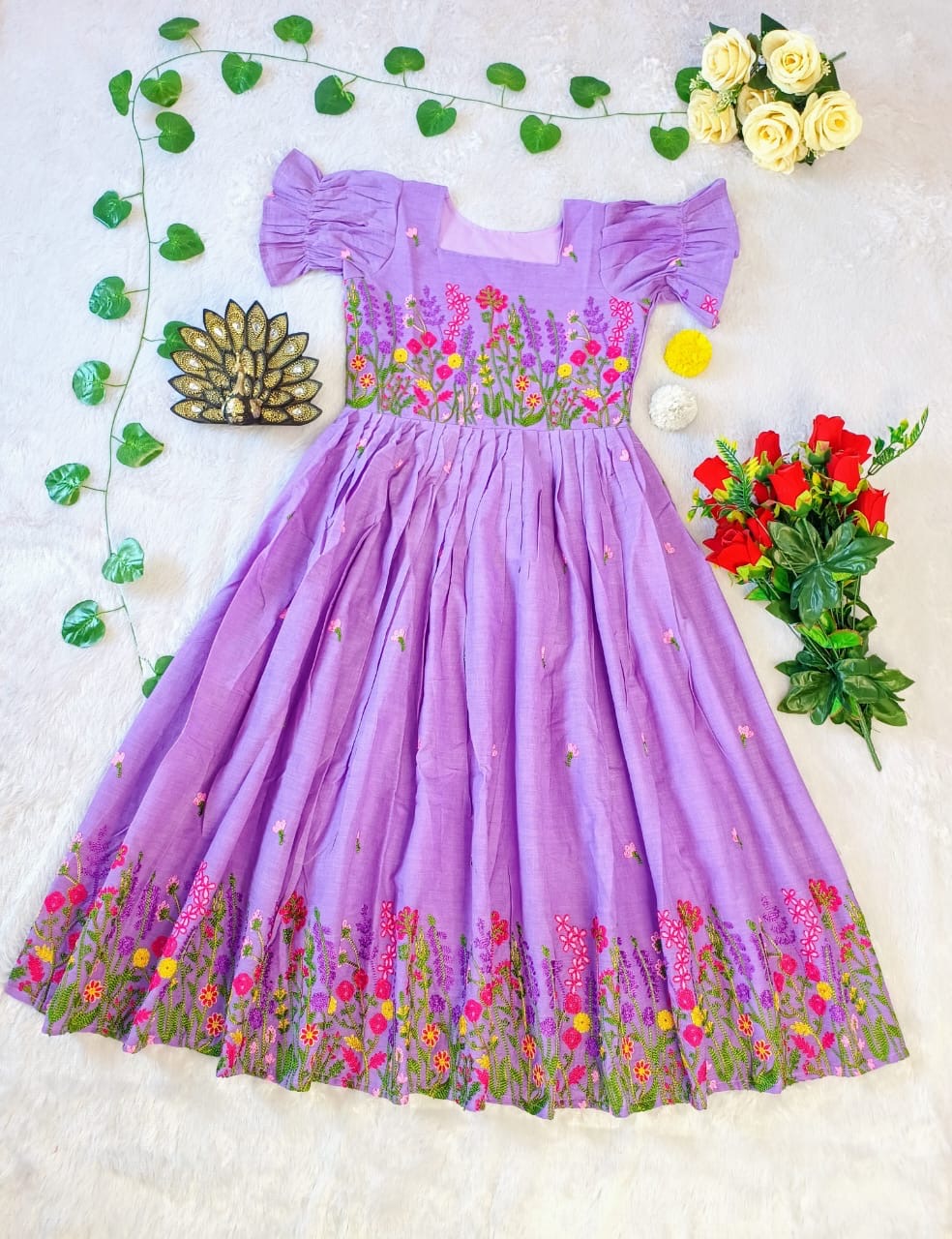 kora Cotton with multicolour thread work Midi Dress gowns