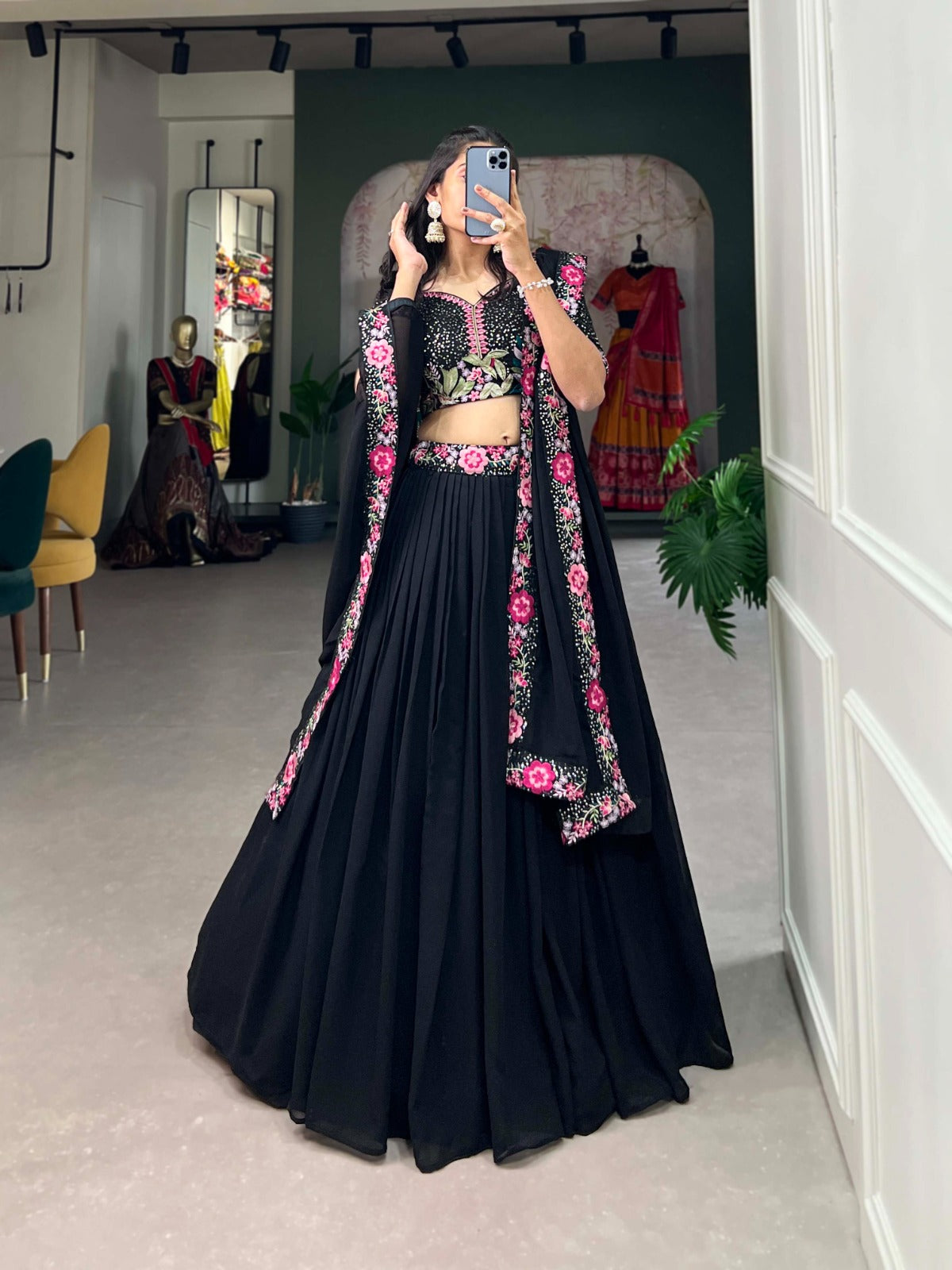 Black Beauty Unstitched Lehengas